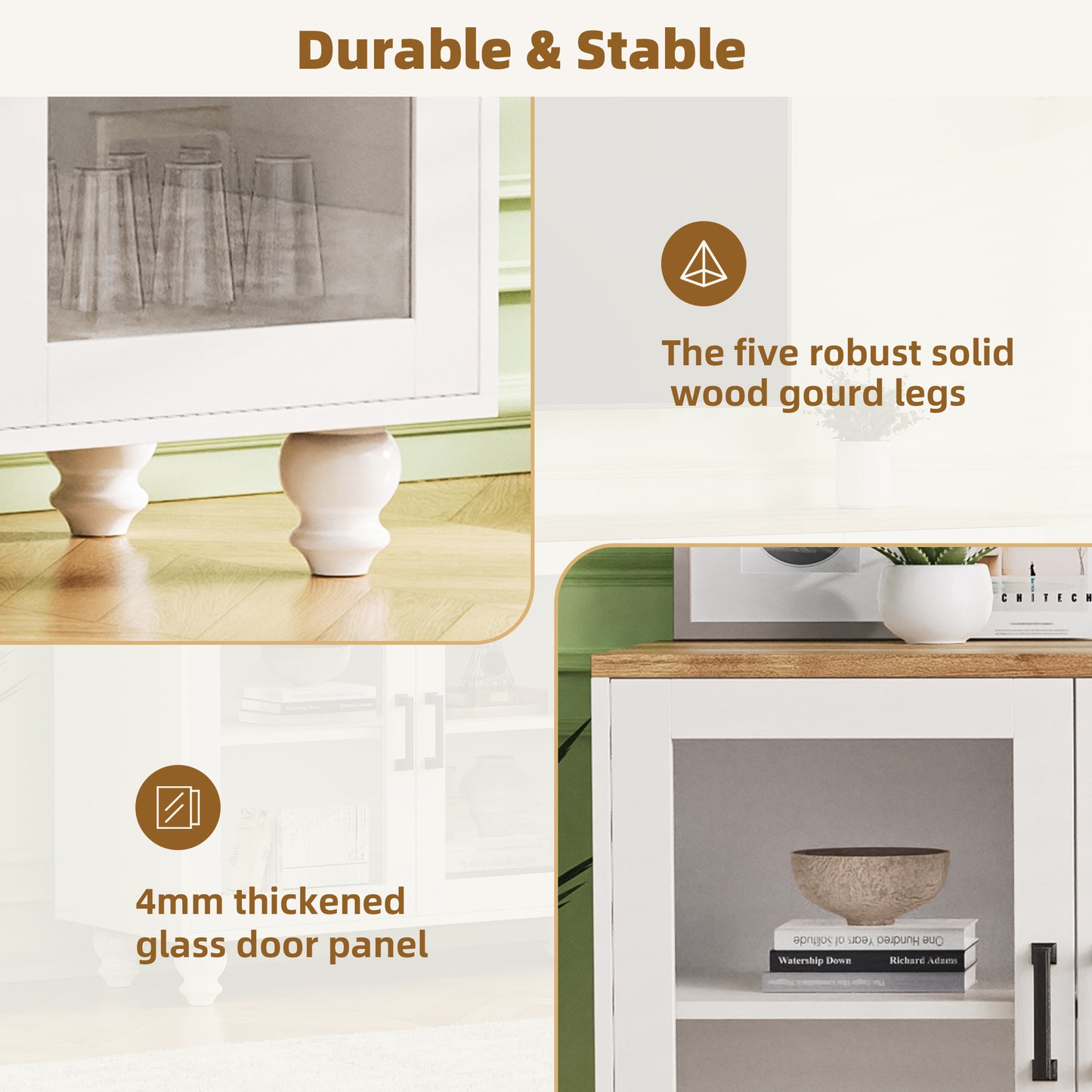 Clear glass cabinet doors with stacked glasses inside