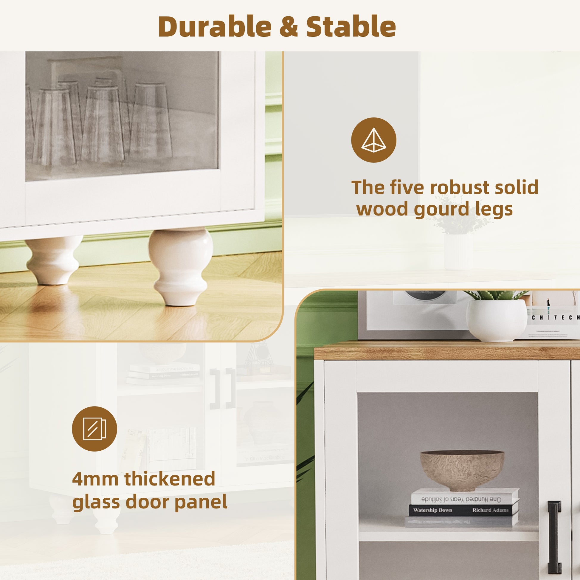 Clear glass cabinet doors with stacked glasses inside