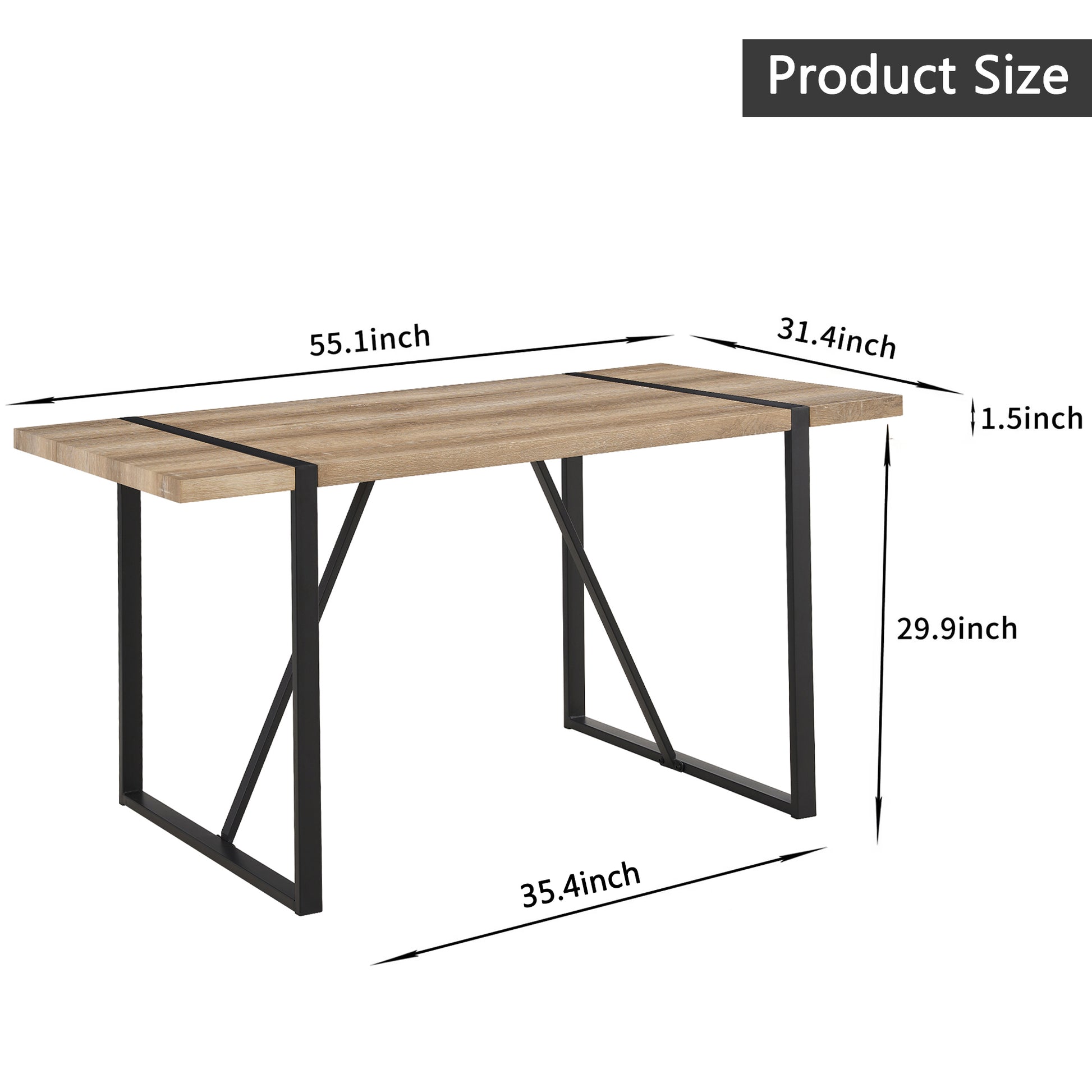 Rustic oak finish dining table with black metal legs