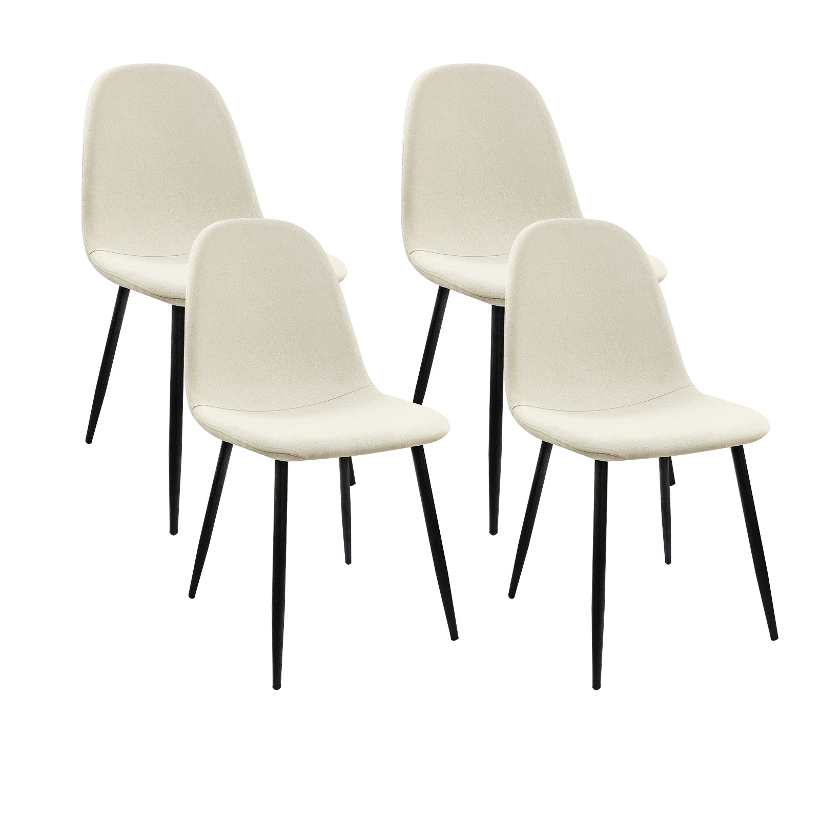 Set of four modern beige dining chairs with black tapered legs