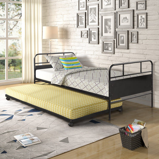 Black metal twin daybed with pullout trundle