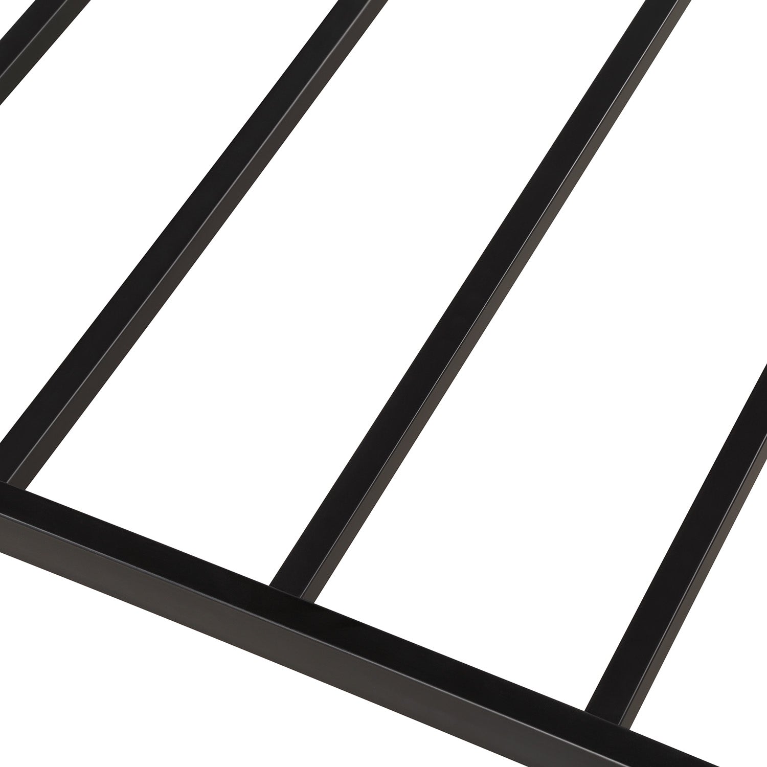 Black metal bed frame slats providing mattress support