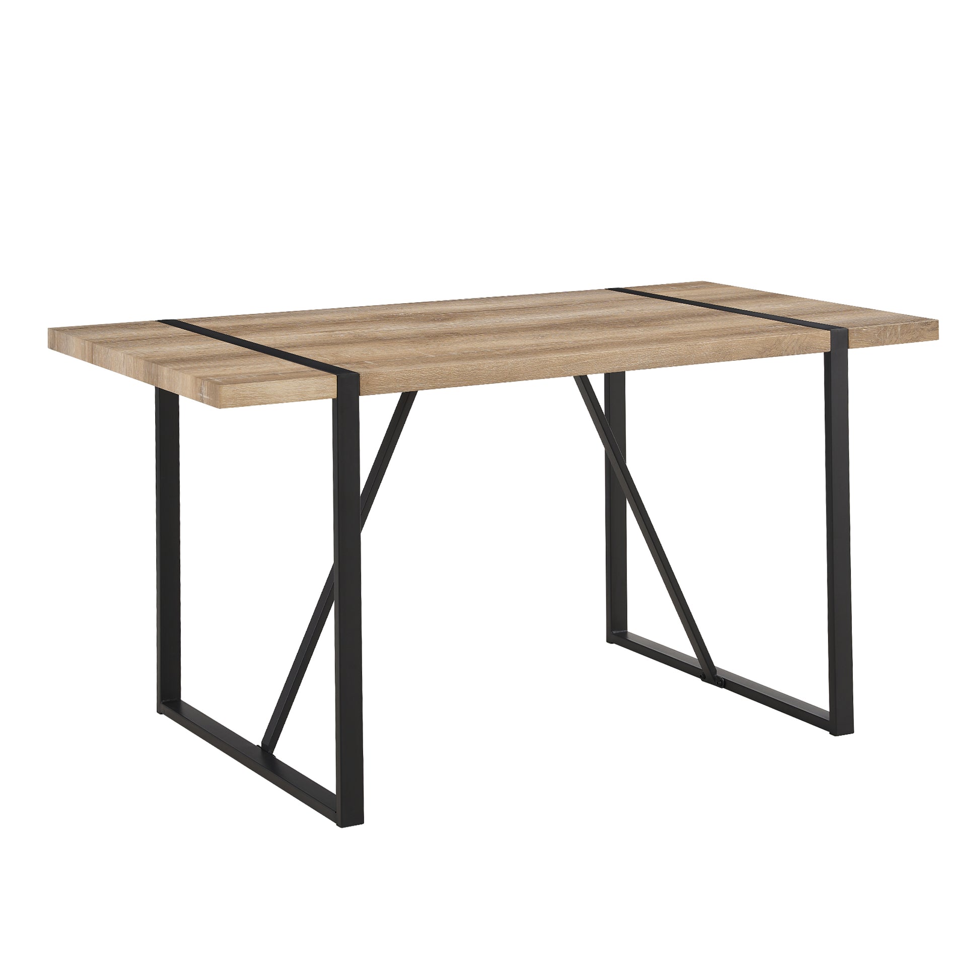 Rustic oak rectangular desk with black metal frame