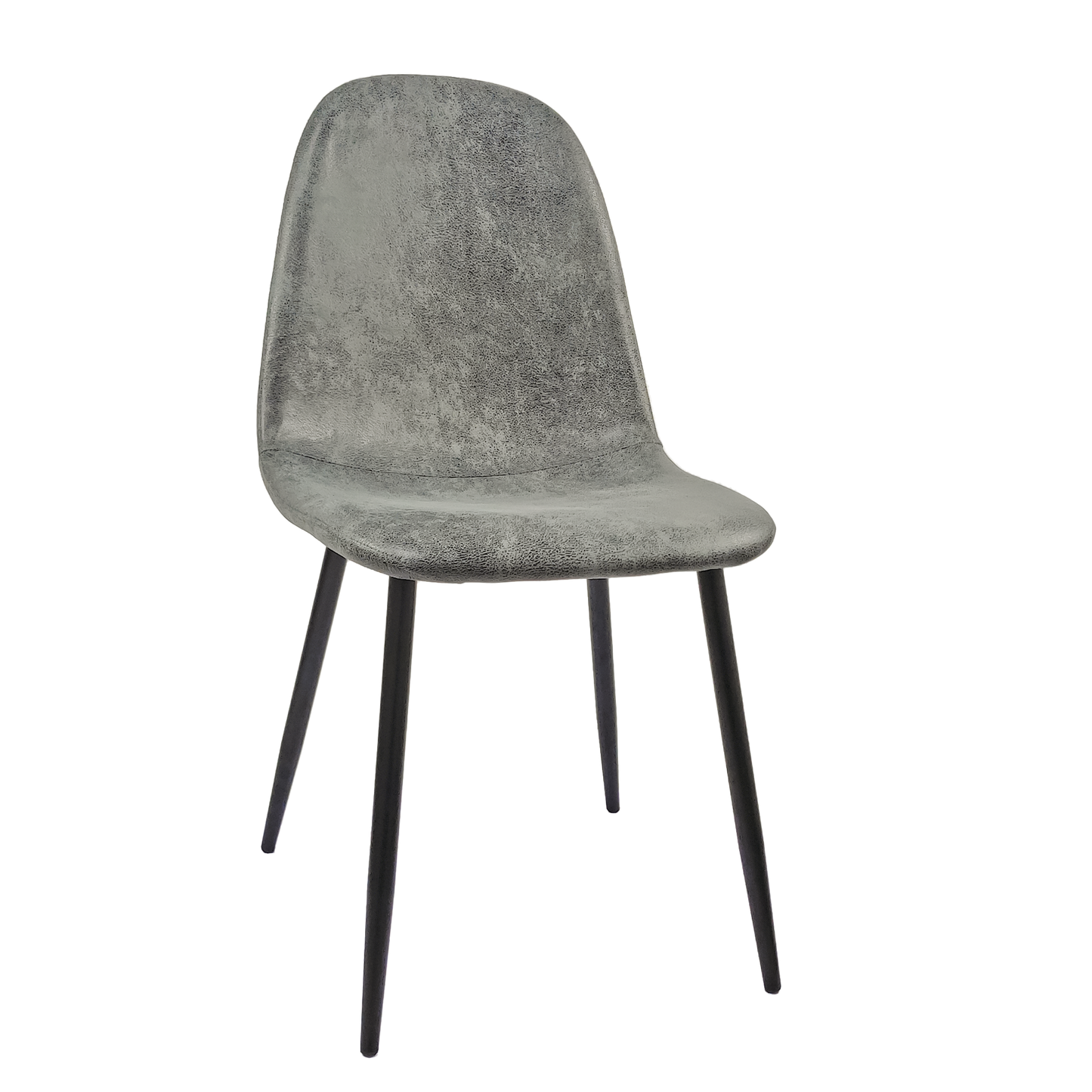 Textured grey dining chair with black metal legs
