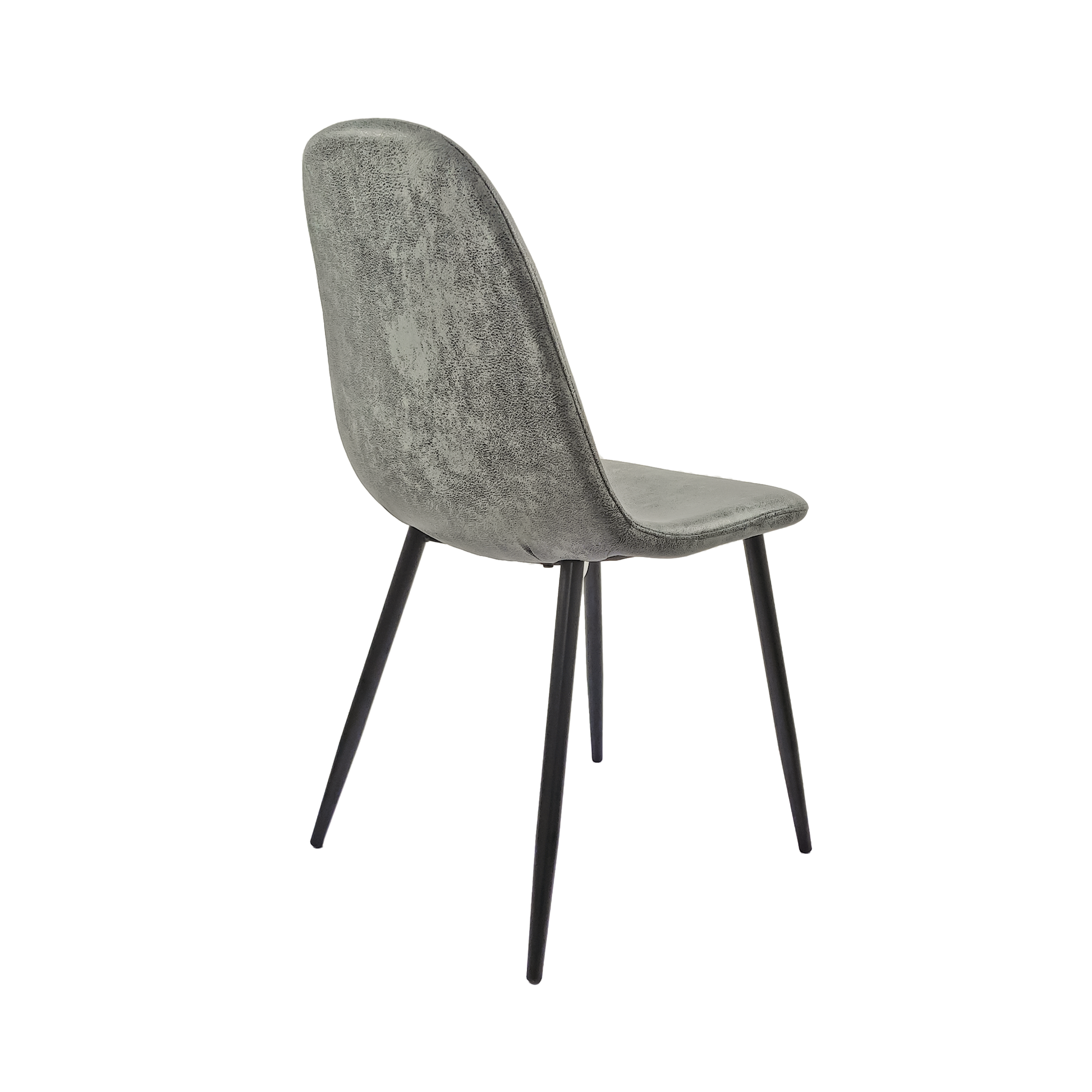 Grey distressed faux leather dining chair with black metal legs