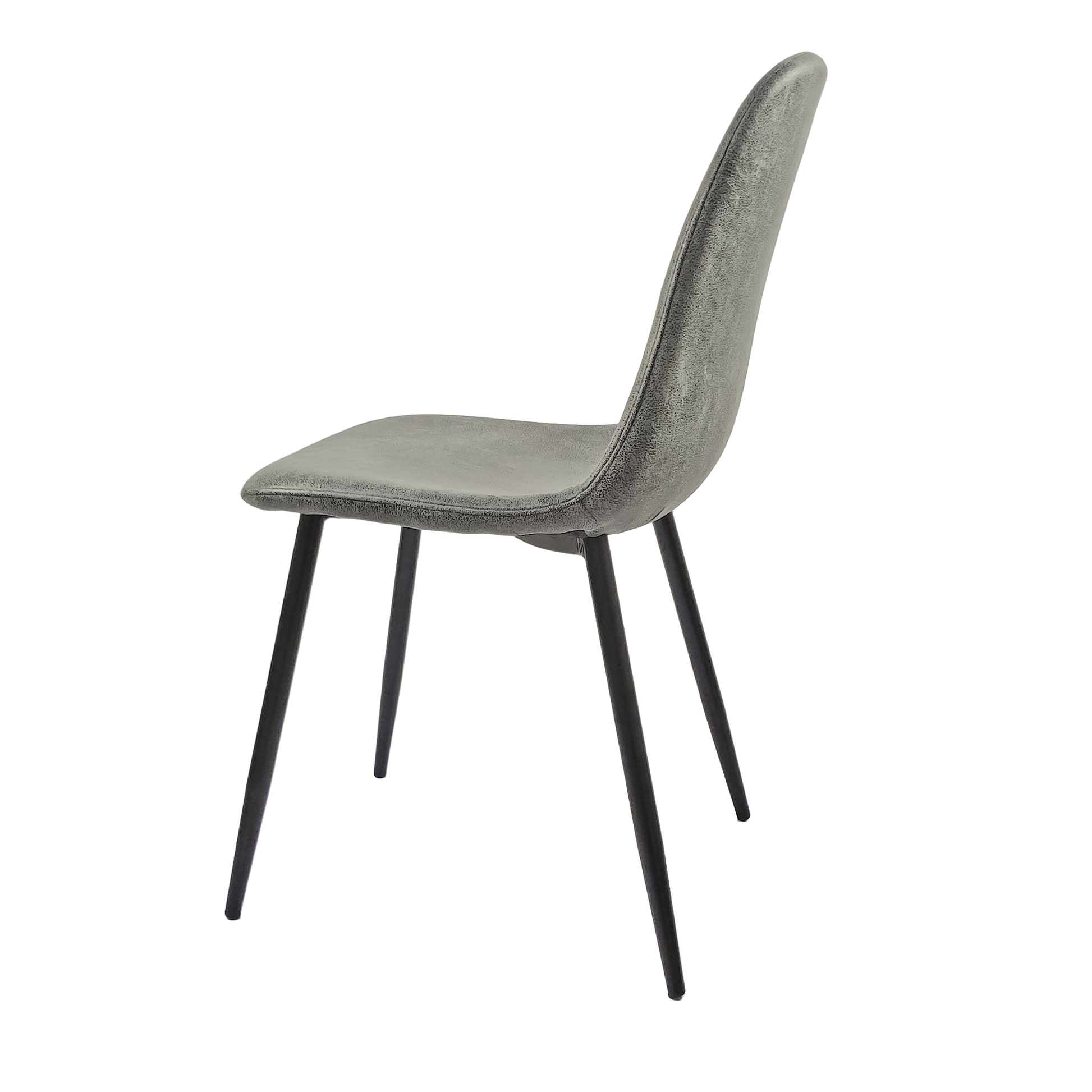 Grey velvet dining chair with black metal legs