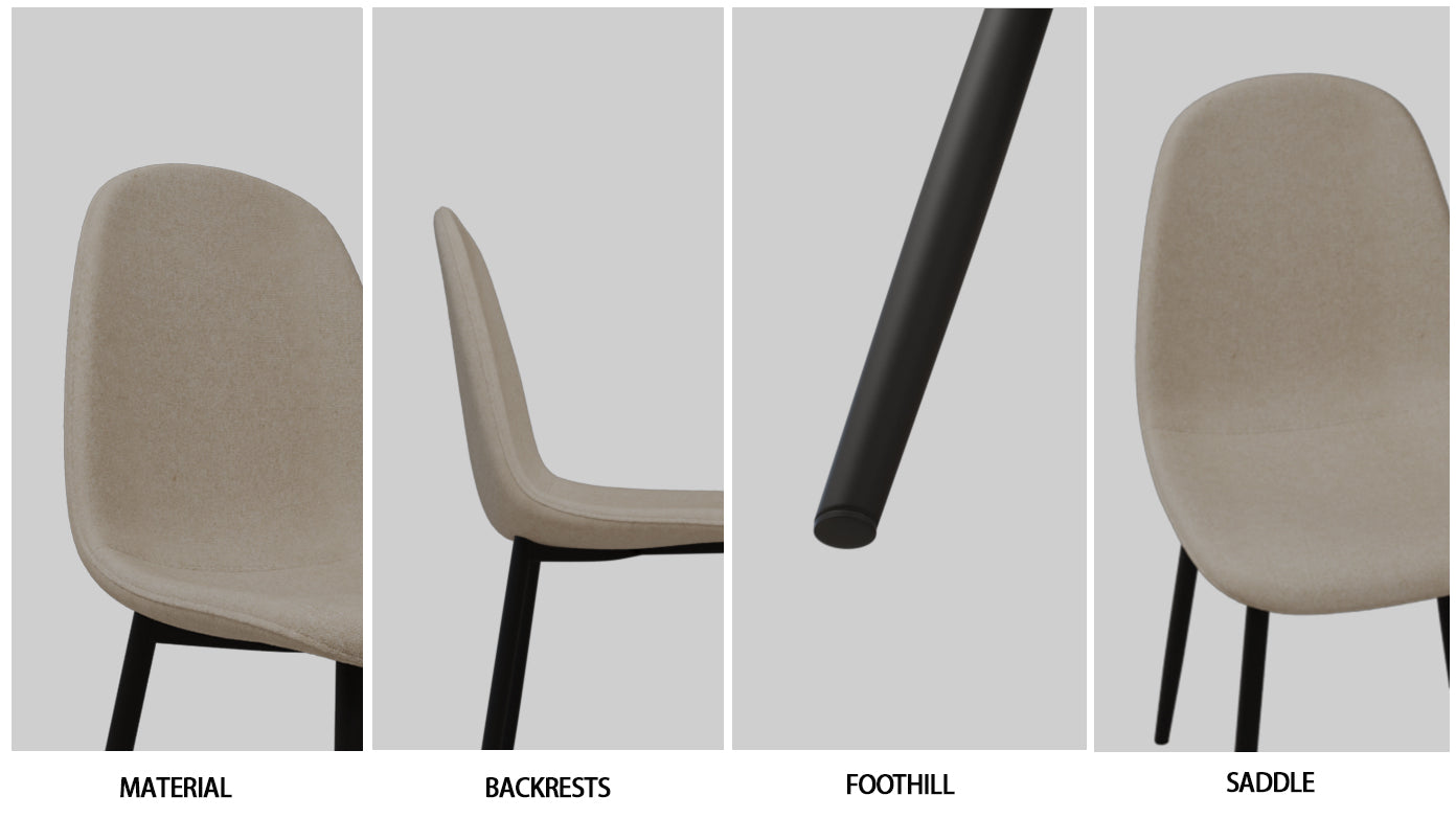 Beige upholstered dining chair seat showing textured fabric material