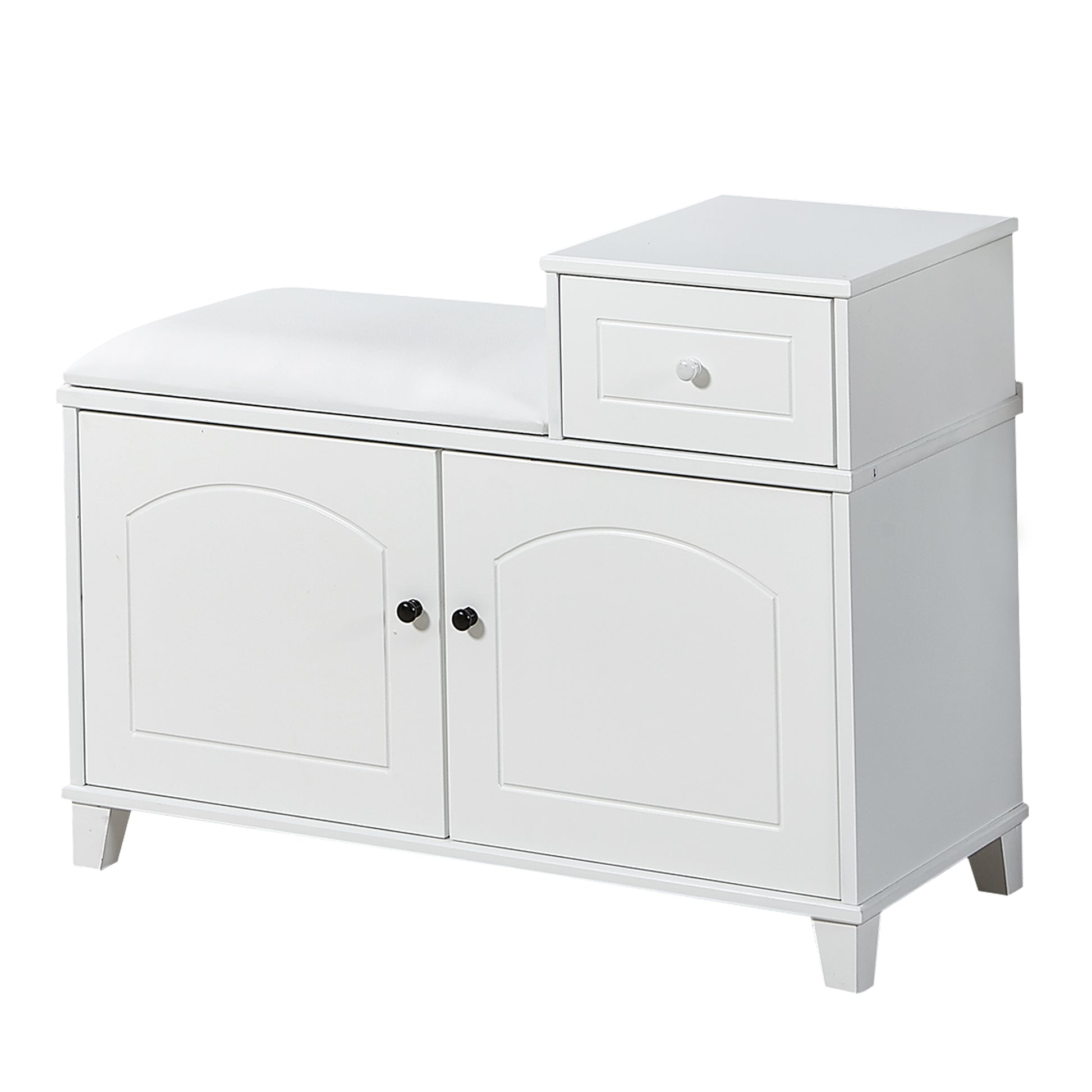 White entryway bench with storage