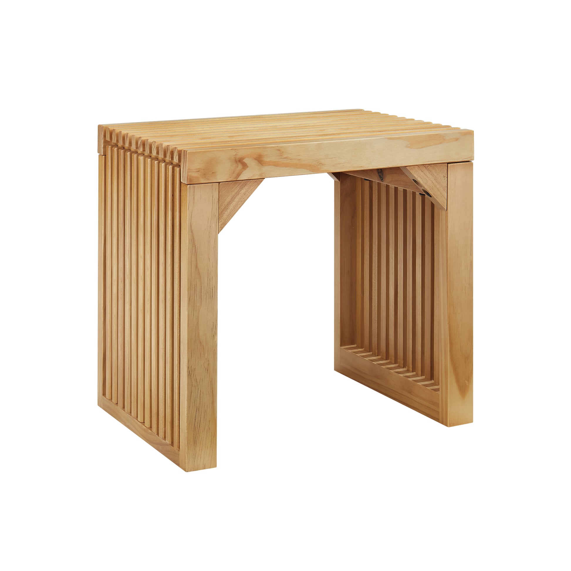 Natural wood slatted stool