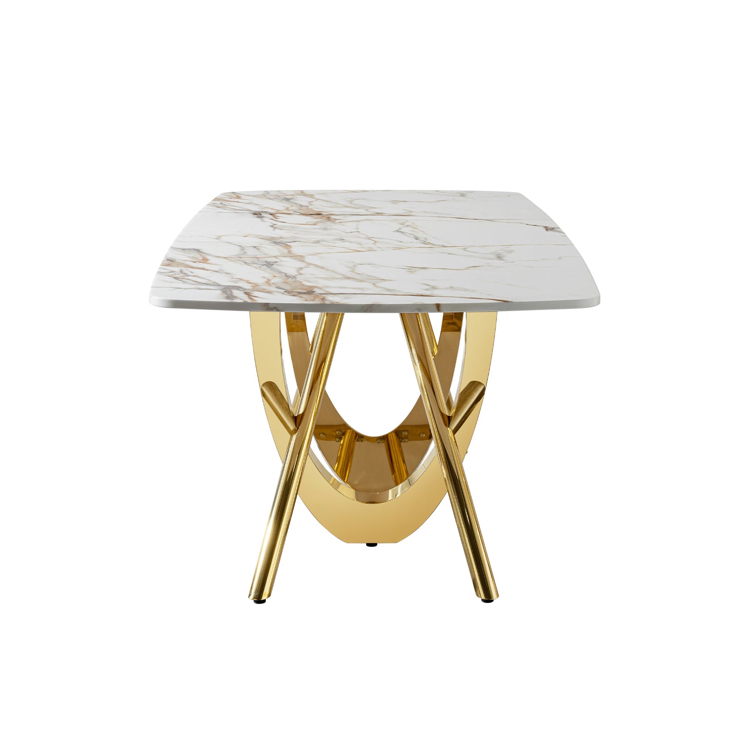 Modern marble top coffee table with polished gold legs