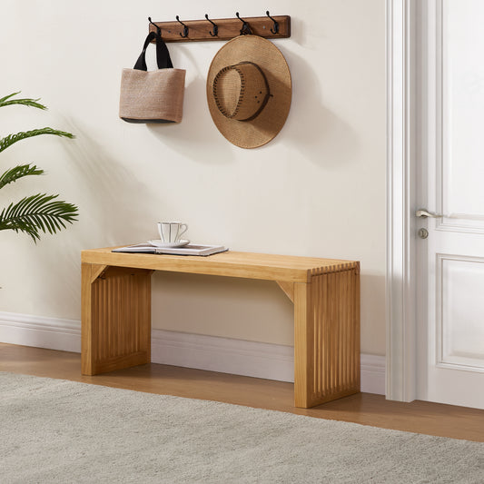 Modern wooden bench with slatted sides