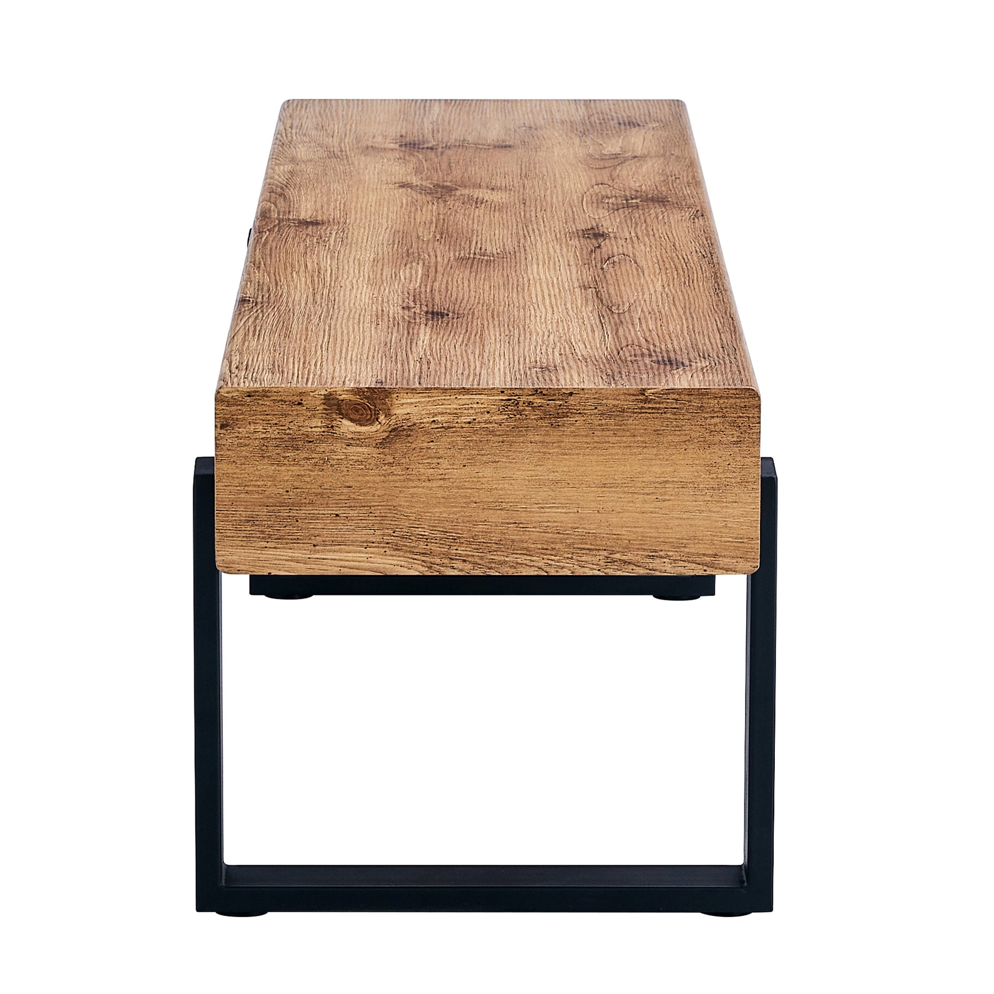 Rustic wood coffee table with black metal frame