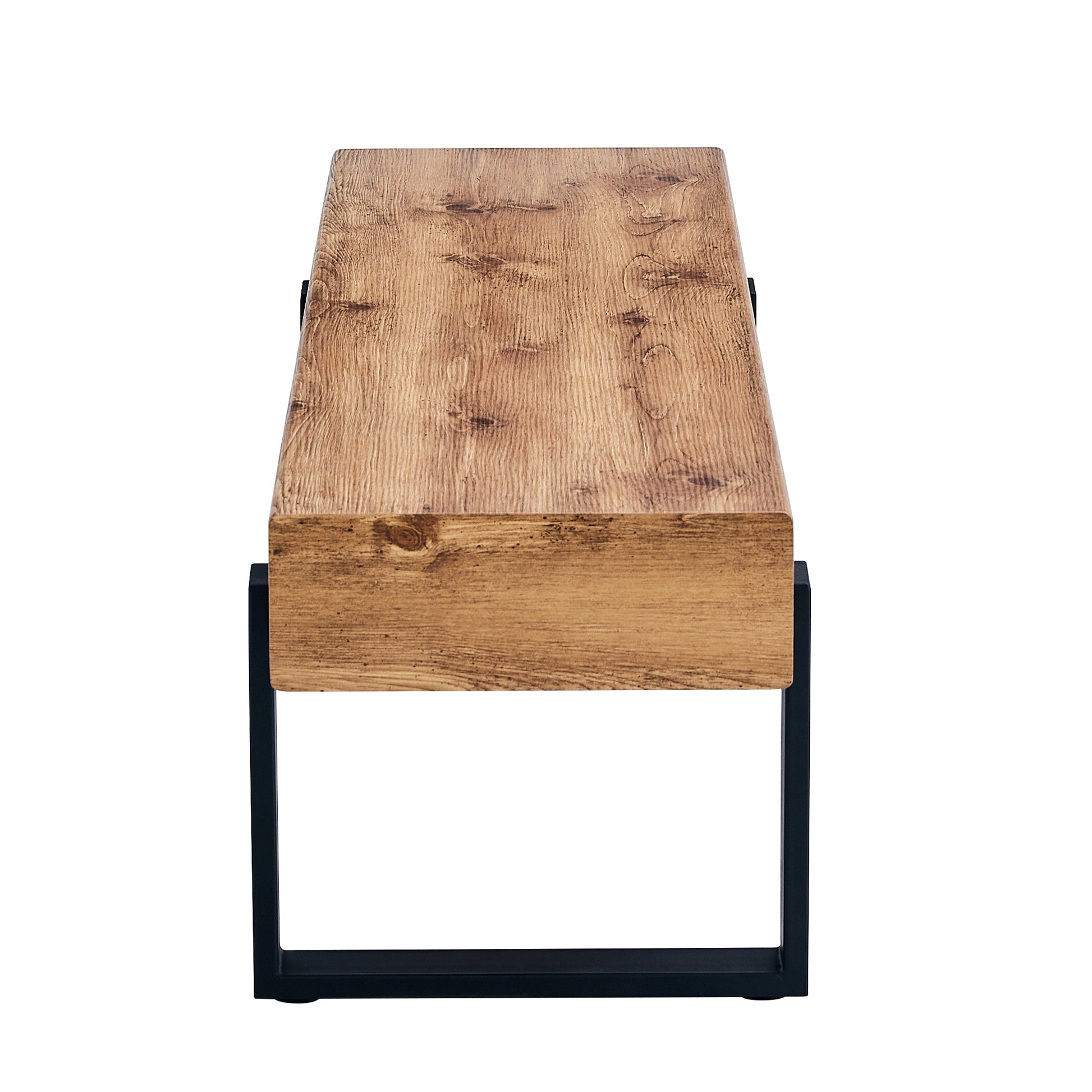 Rustic oak veneer coffee table with black metal legs