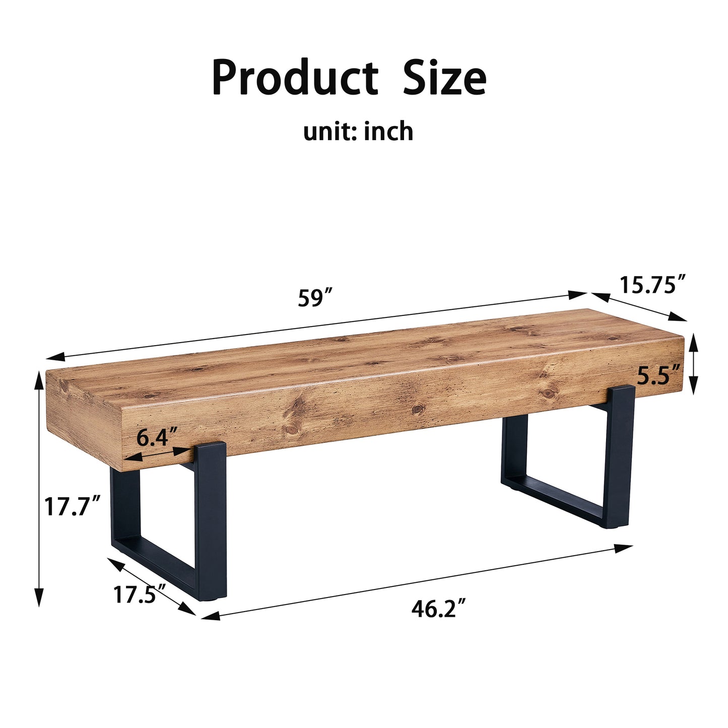 Rustic wood bench with black metal legs