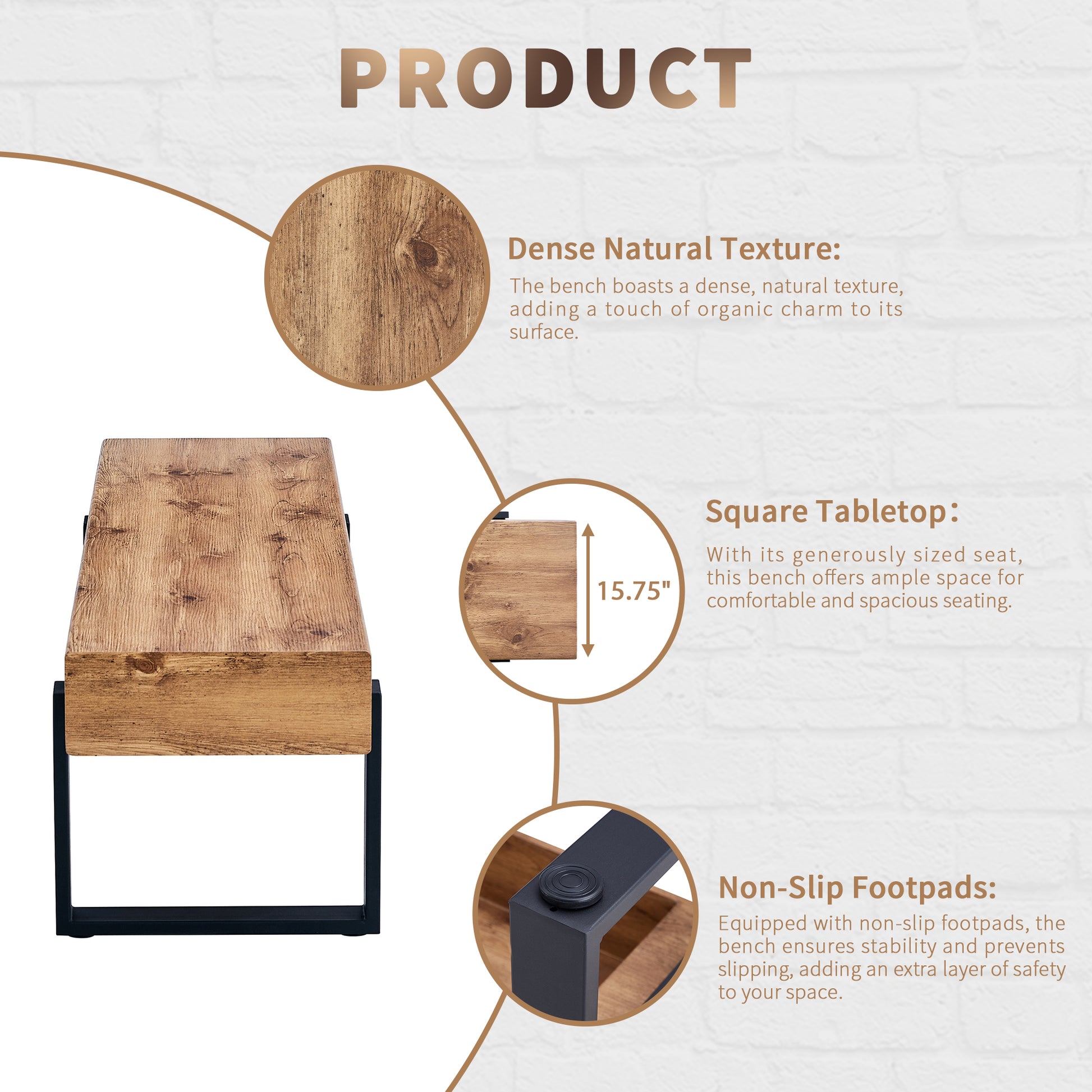 Natural wood grain texture on a square bench top