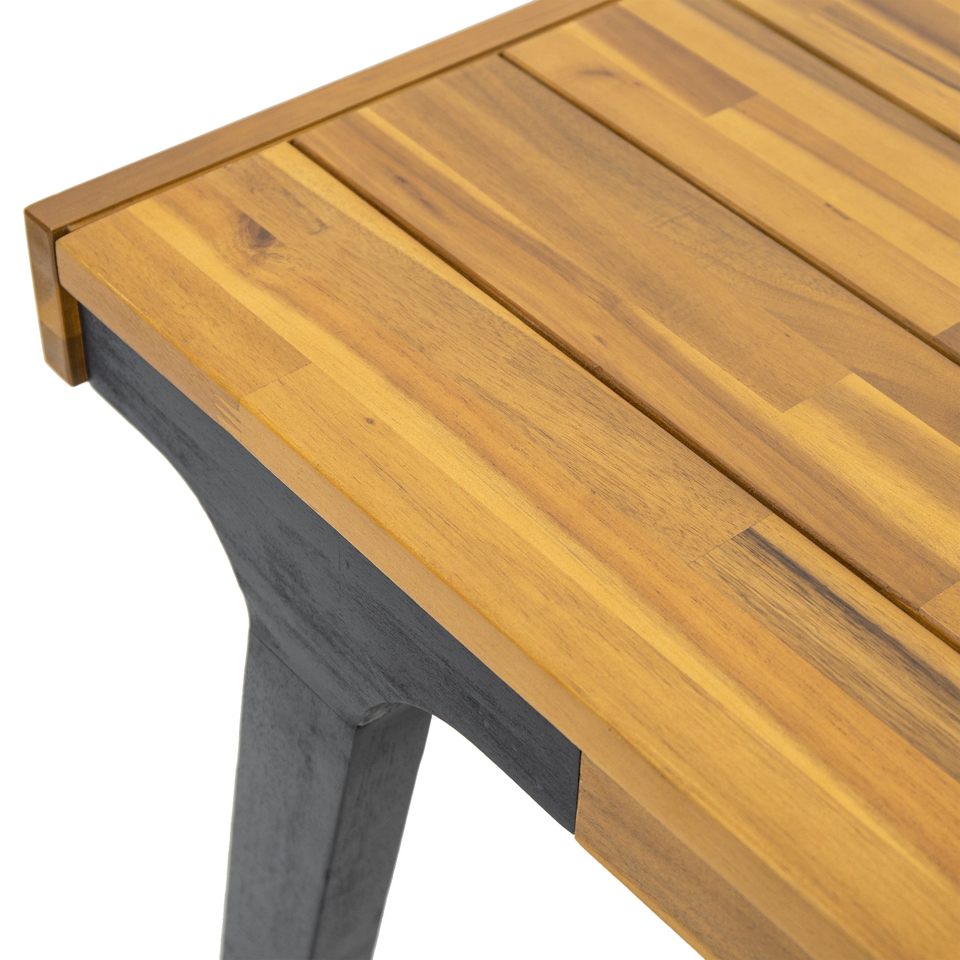 Acacia wood dining table top with dark grey metal frame