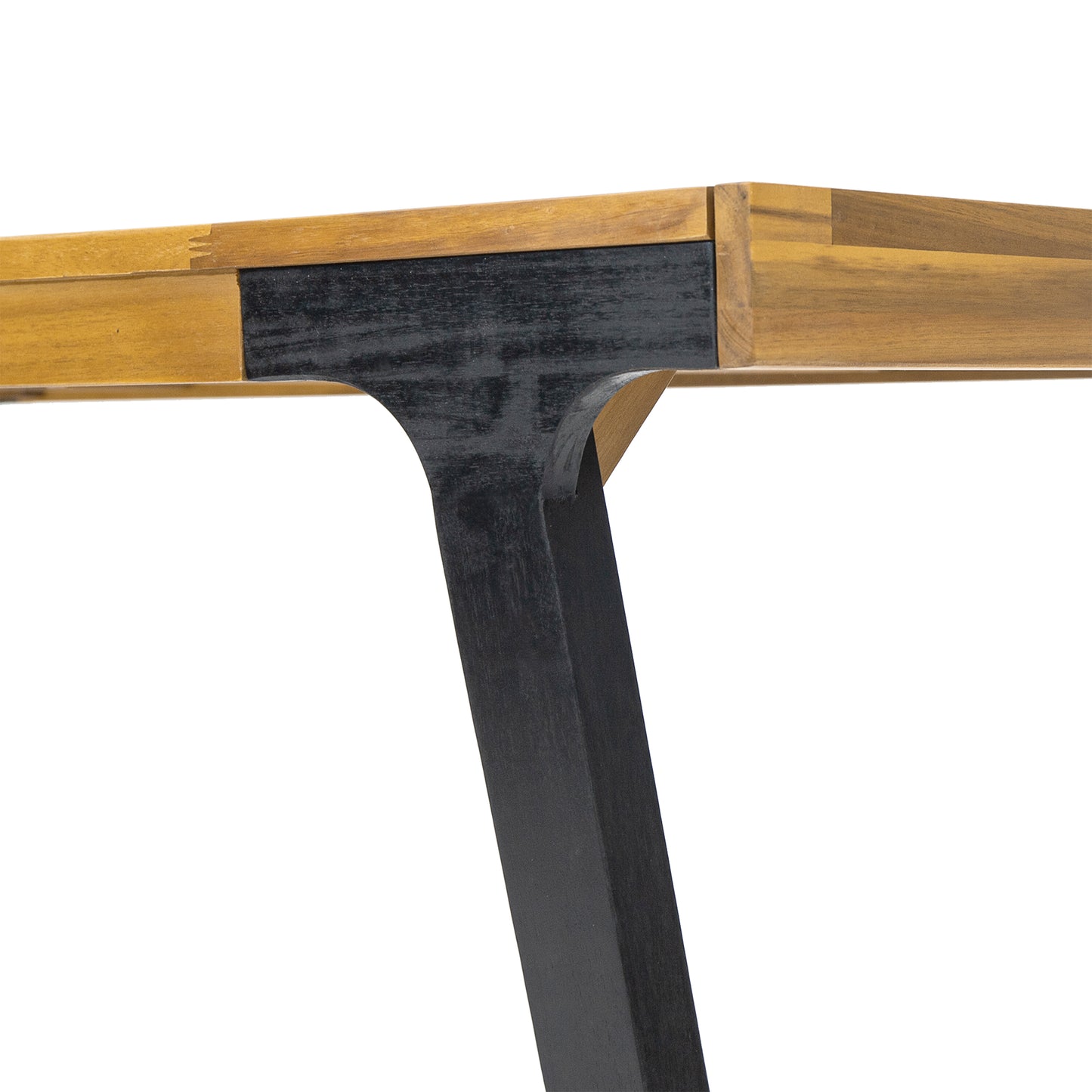 Solid wood dining table with natural finish and black metal legs