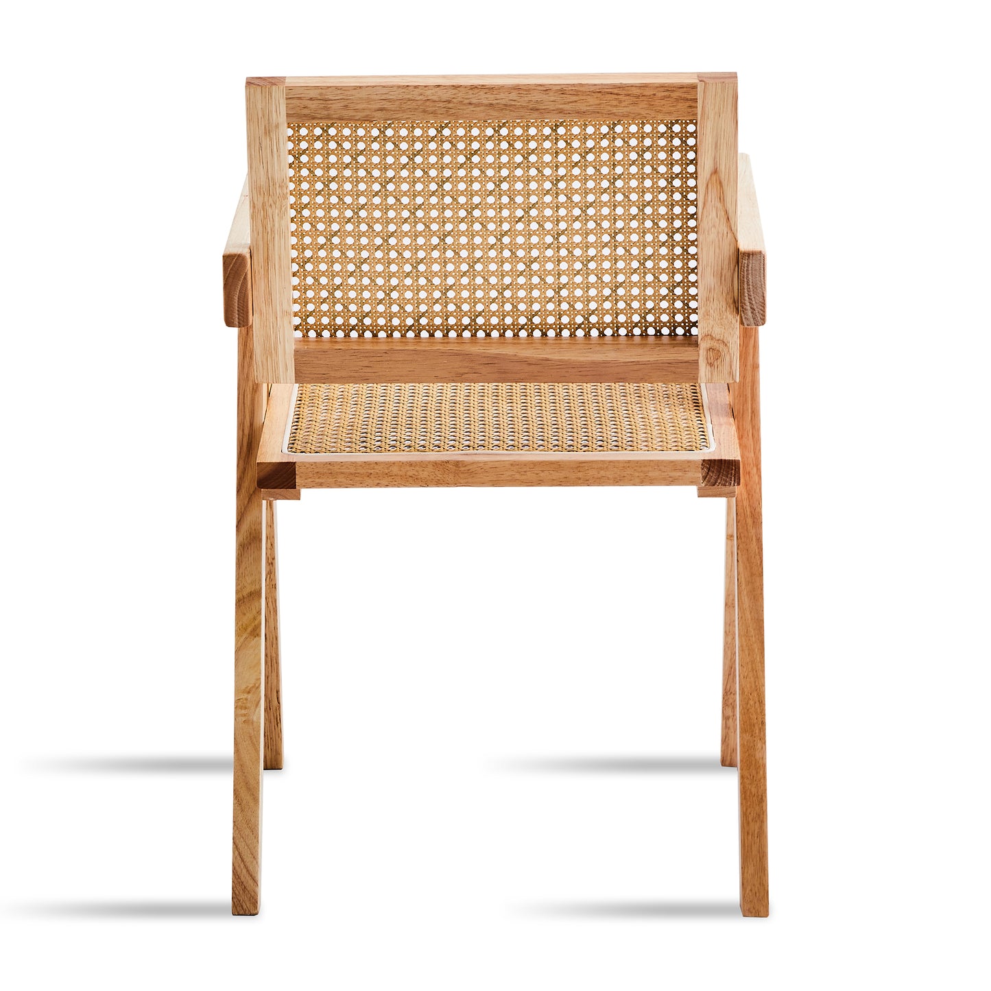 Natural wood armchair with woven cane seat and back