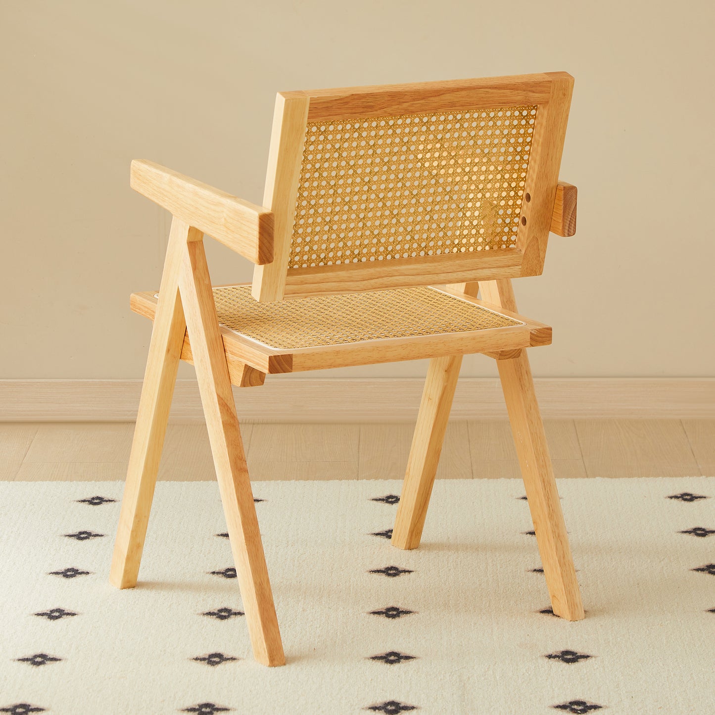 Natural wood accent chair with woven cane seat and back