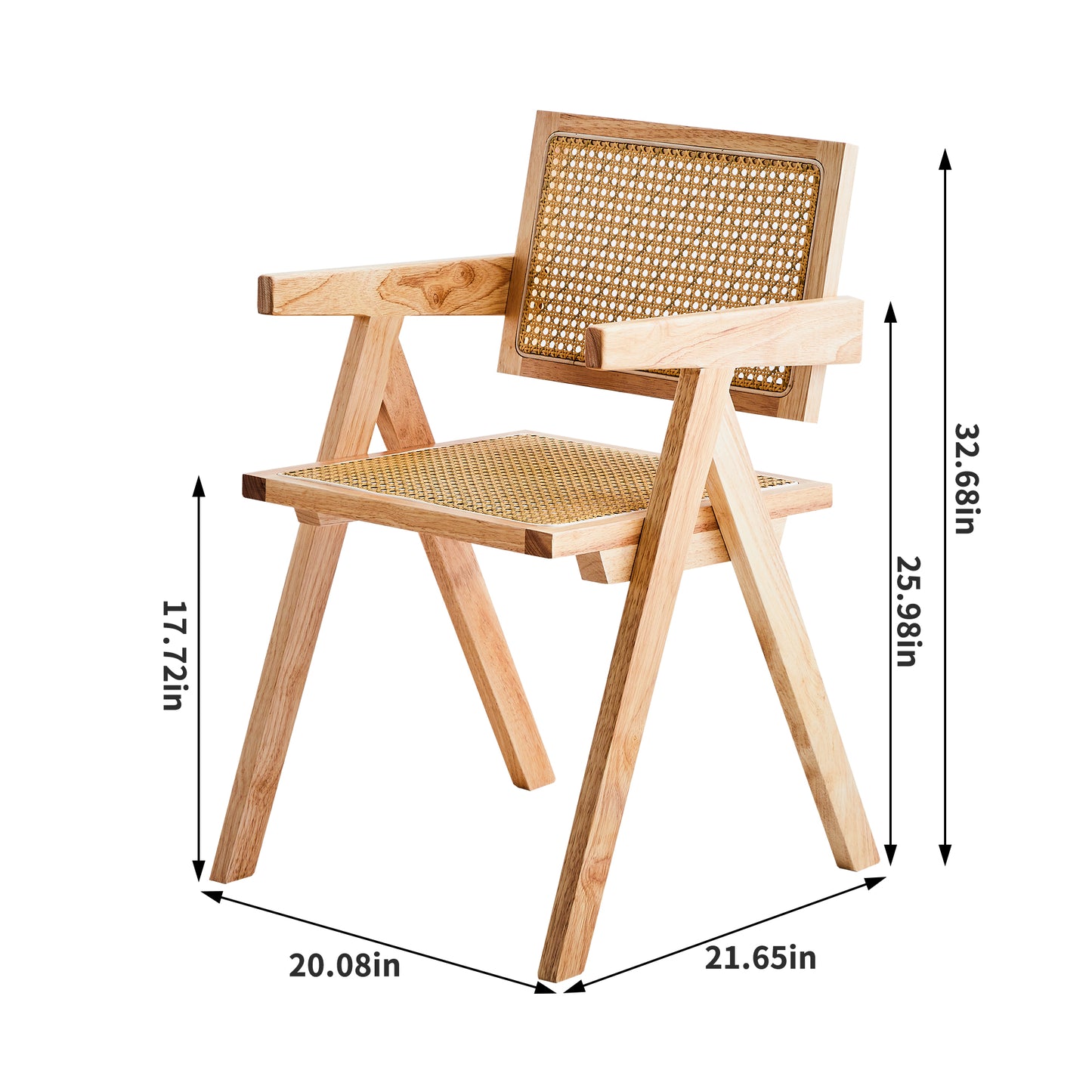 Natural wood accent chair with cane webbing seat and back