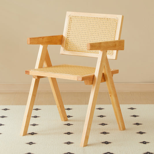Natural wood armchair with cane seat and back