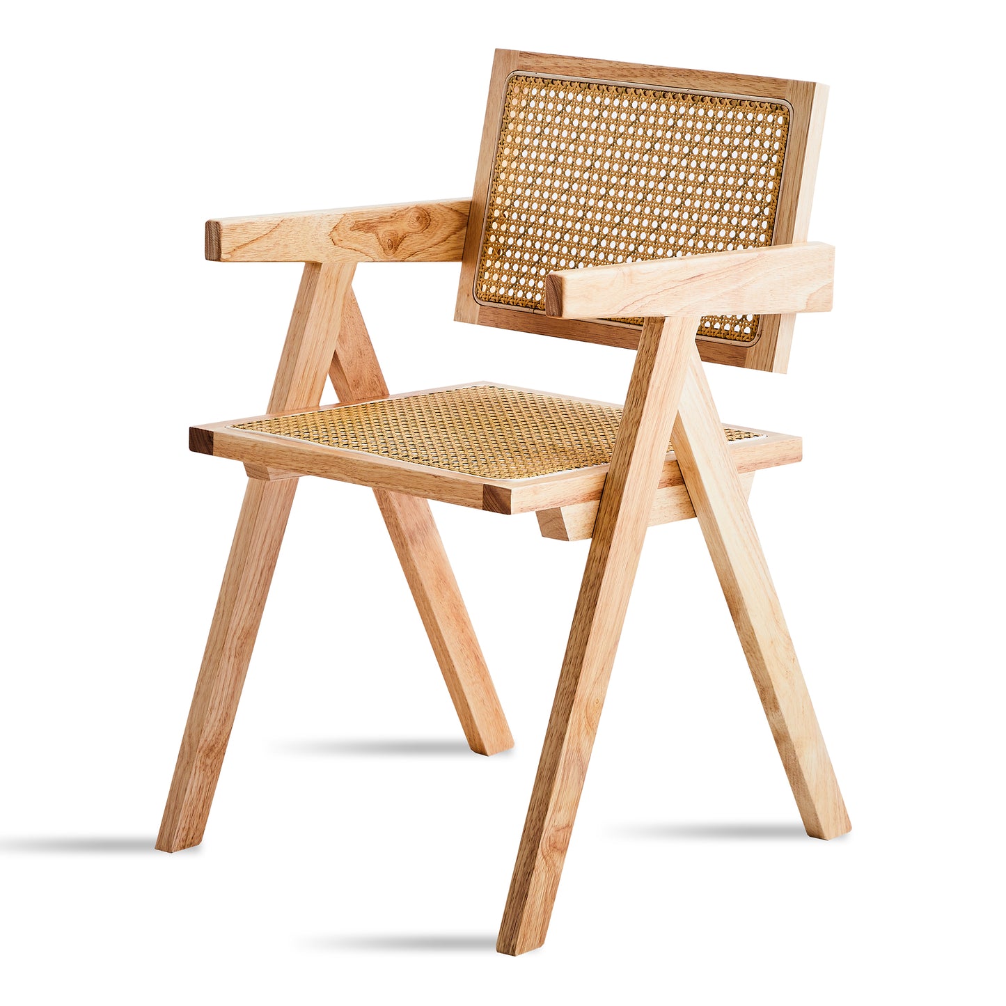 Light wood armchair with woven cane seat and back