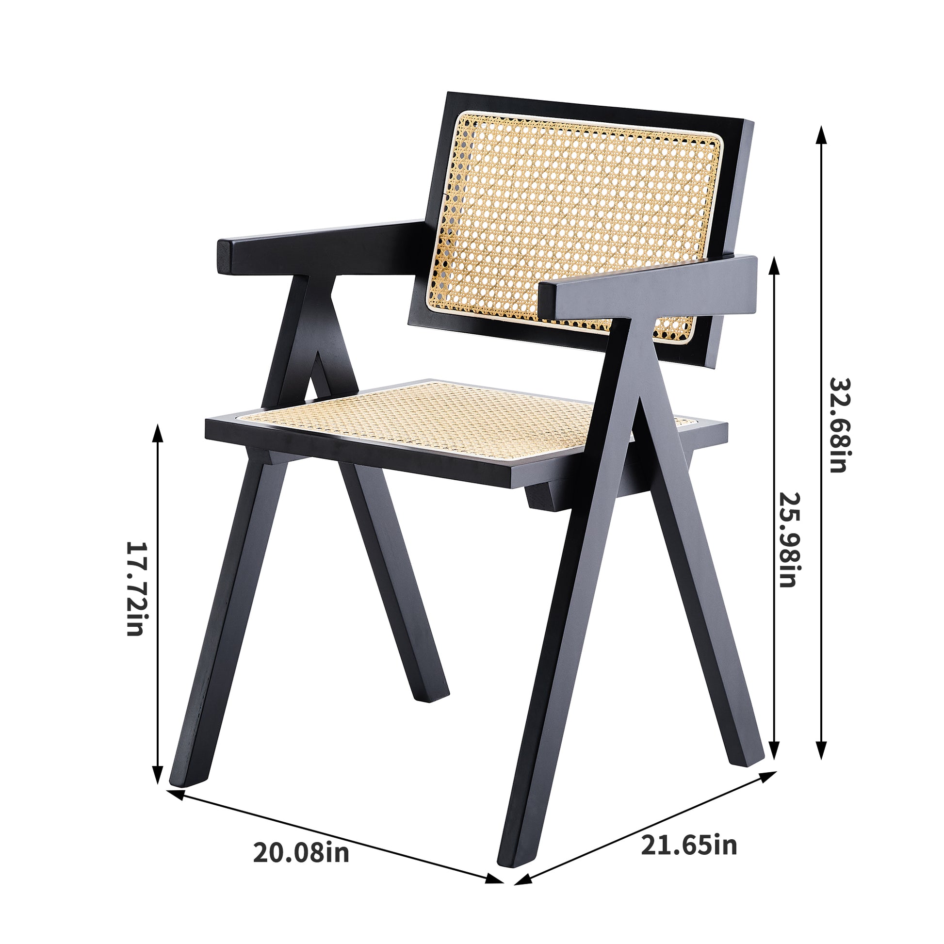 Black armchair with cane back and seat
