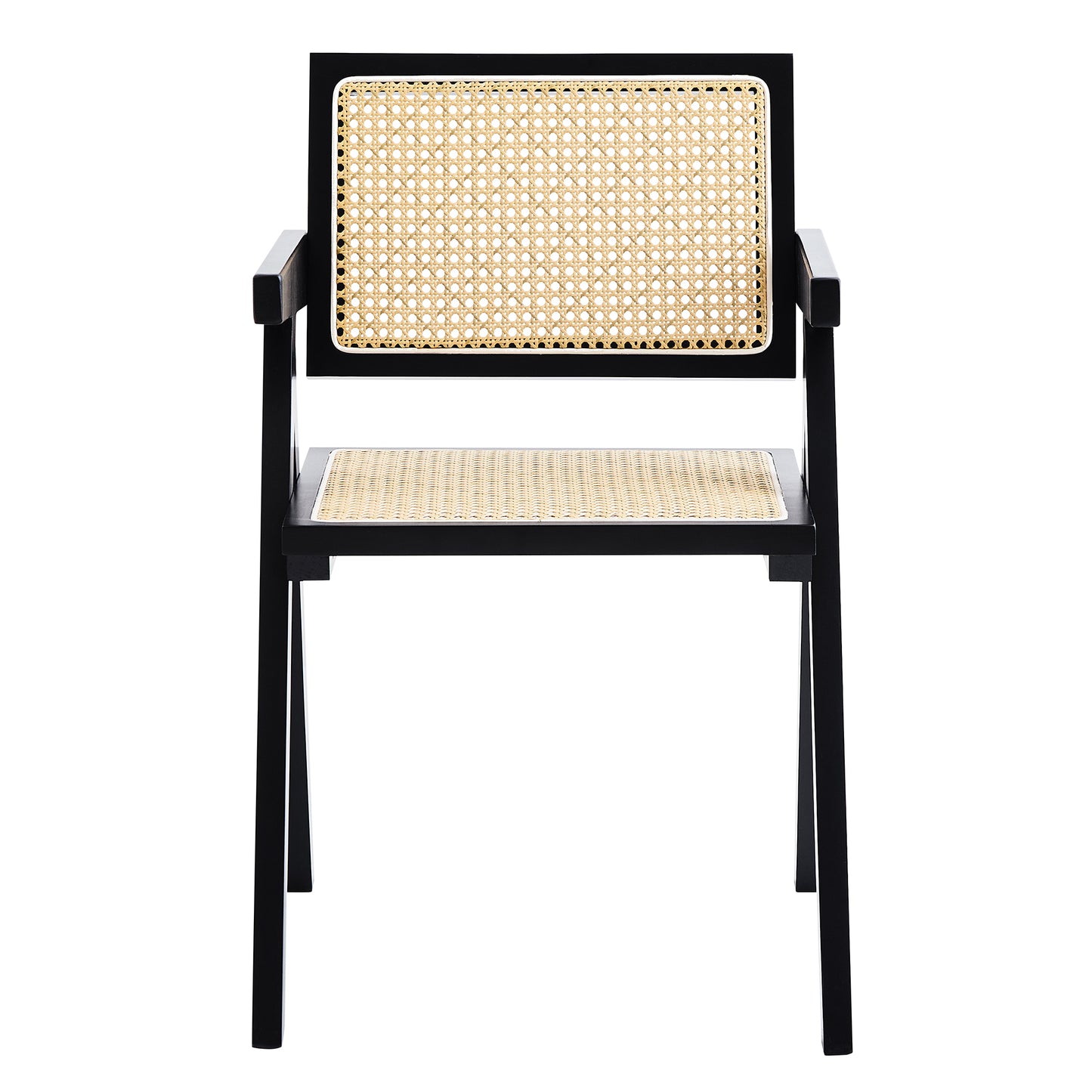 Black wood dining chair with natural cane seat and back