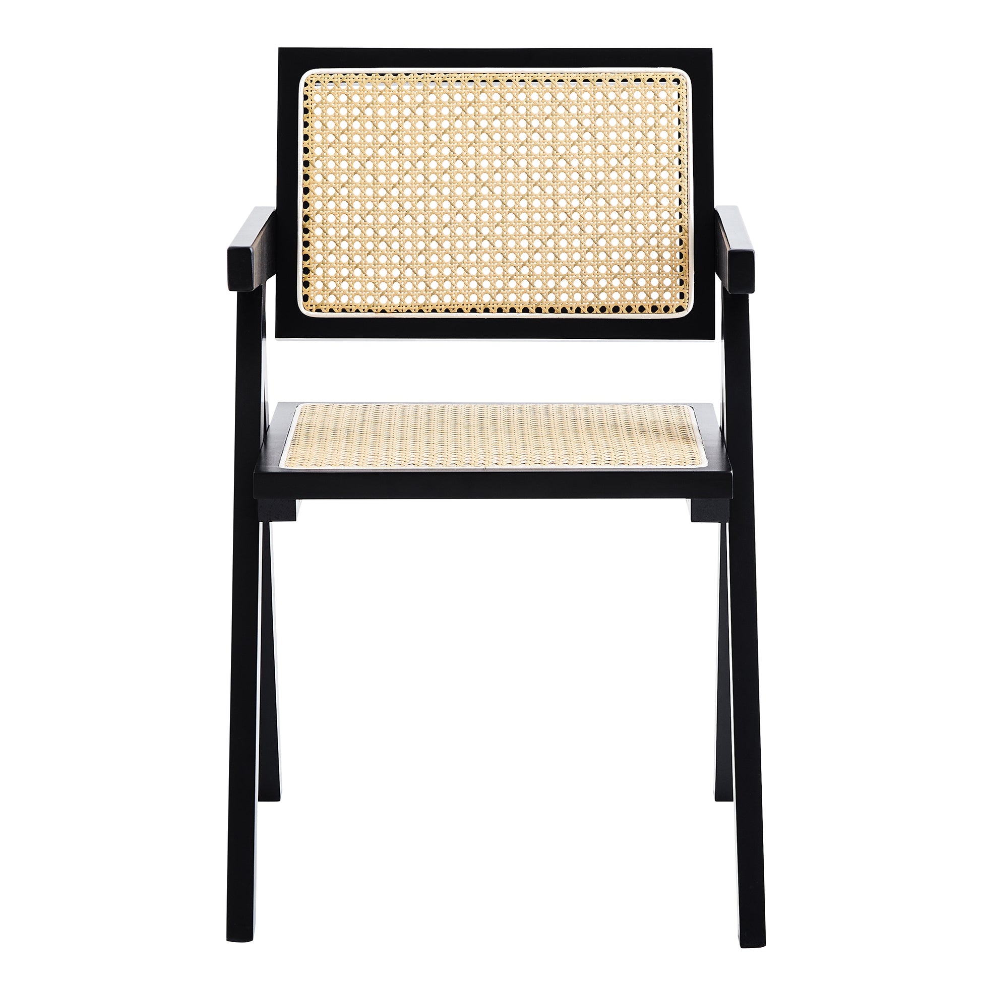 Black wood dining chair with natural cane seat and back