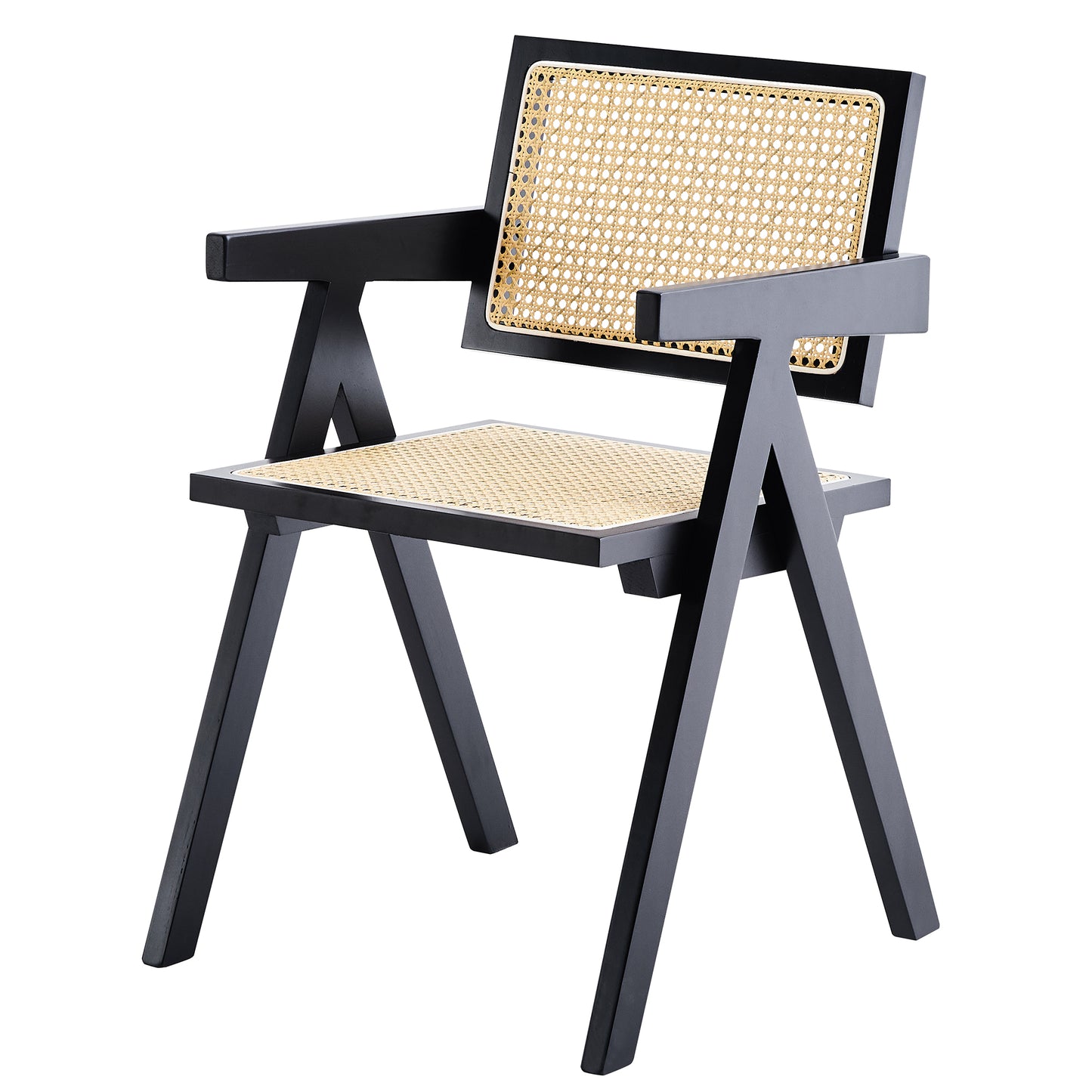 Black frame accent chair with natural cane seat and back