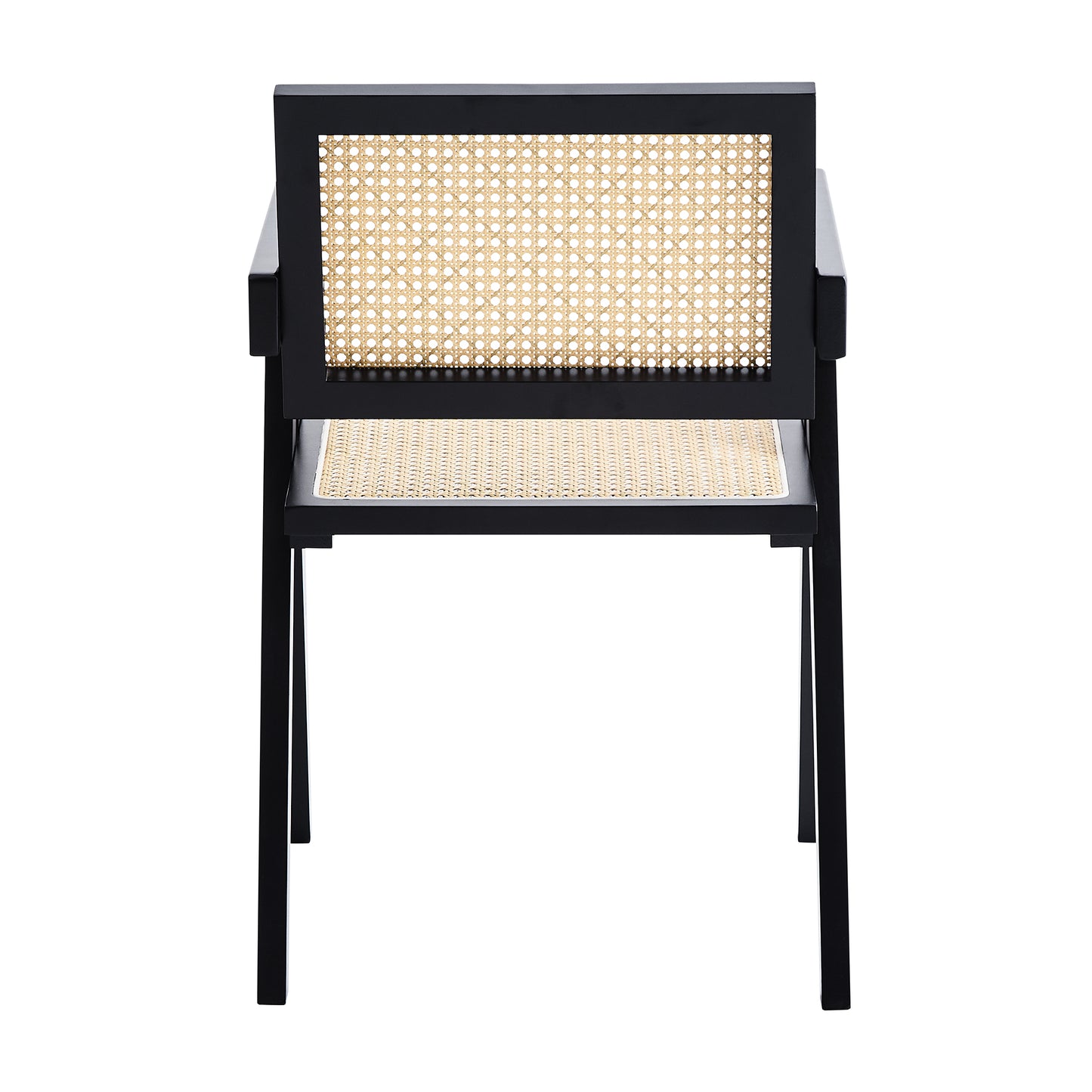 Black frame chair with natural cane back and seat