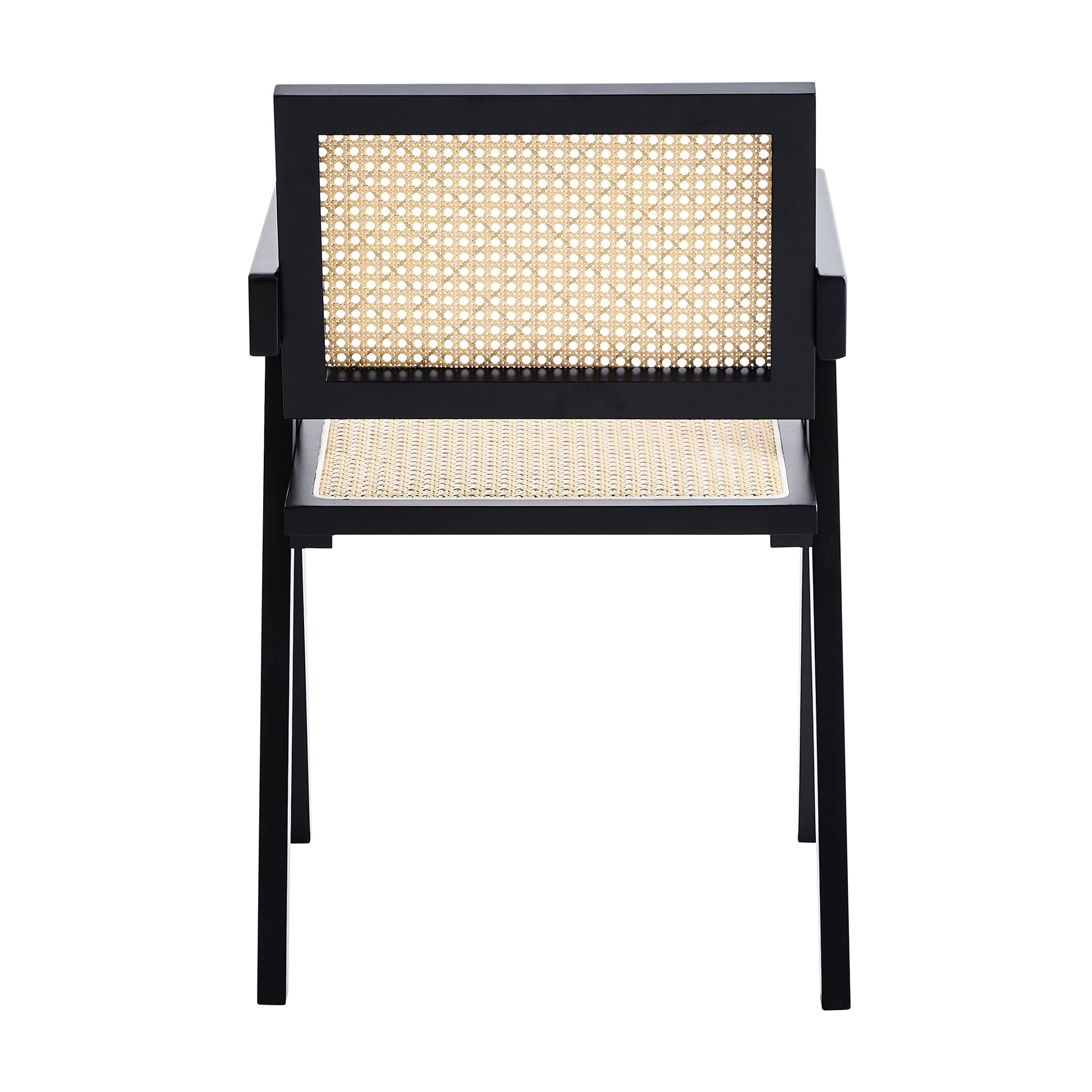 Black frame chair with natural cane back and seat