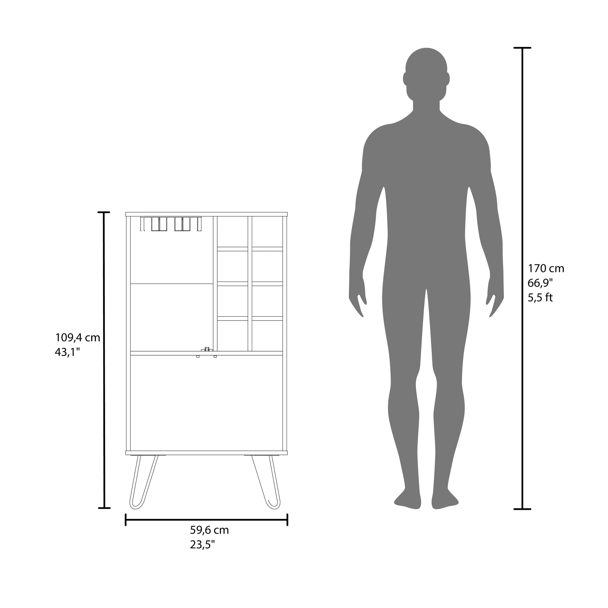 Minimalist bar cabinet with wine glass rack and shelving