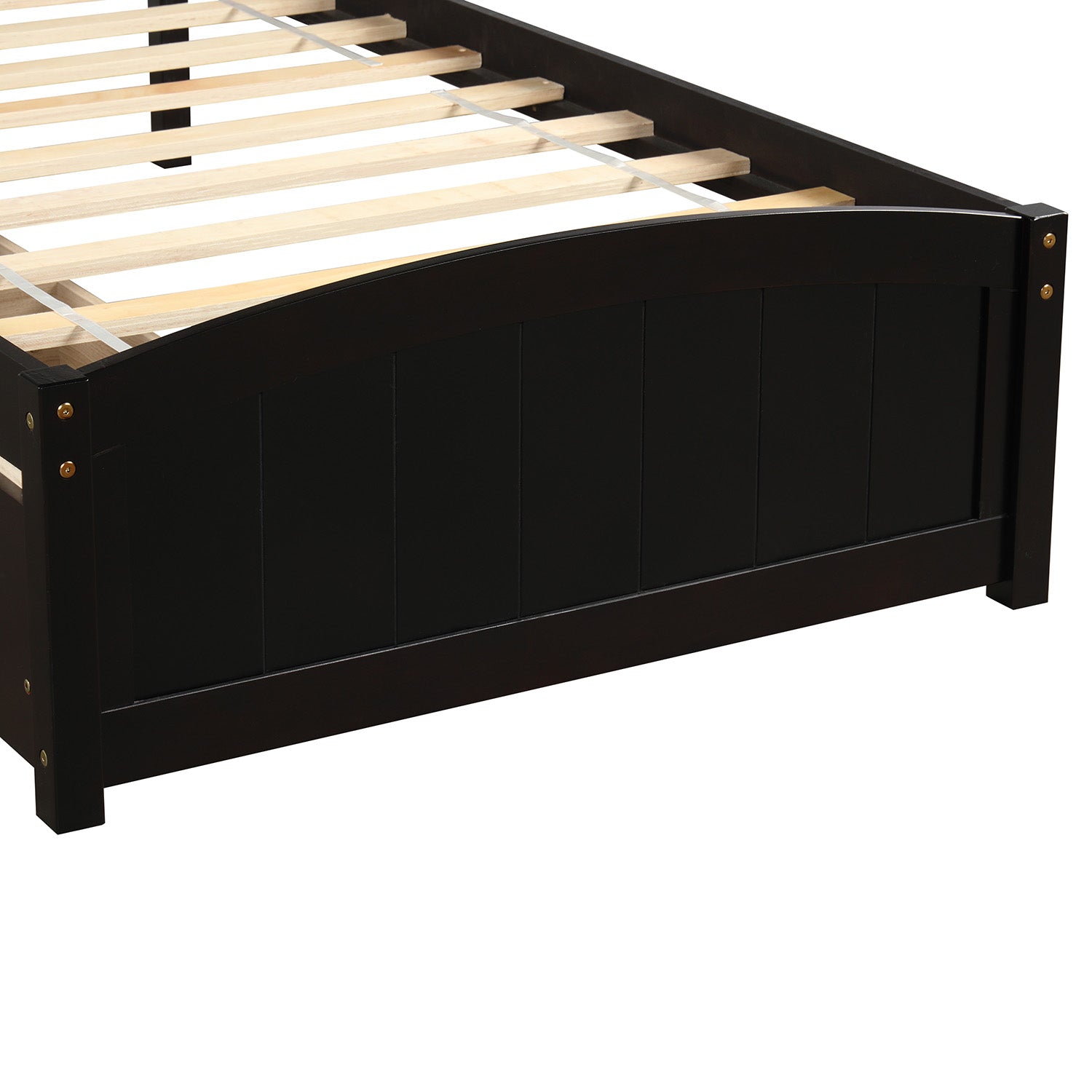 Dark brown wooden platform bed frame with slatted support