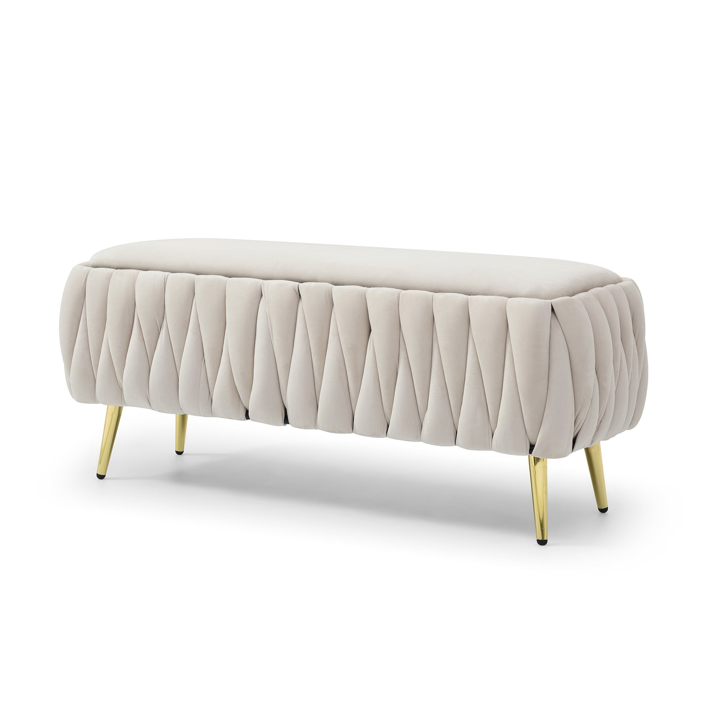 Cream velvet tufted ottoman bench with gold legs