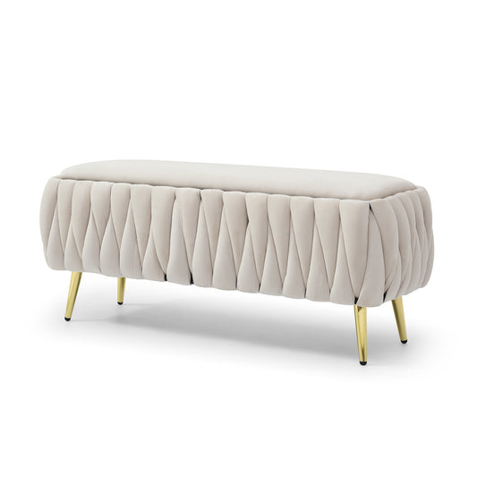 Cream velvet tufted ottoman bench with gold legs