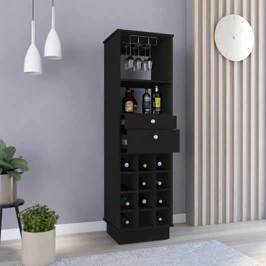Black wine cabinet with glass holders and  bottle slots