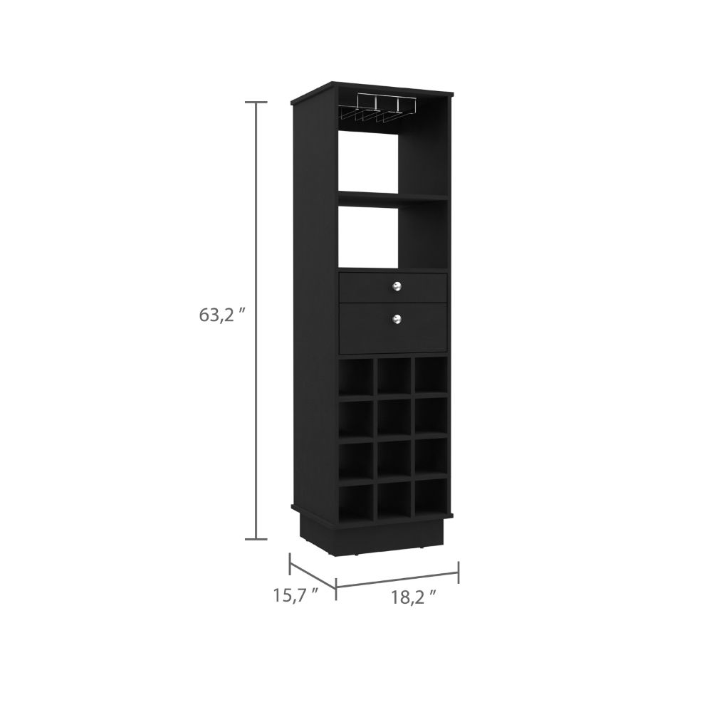 Black wine cabinet with wine rack and drawers