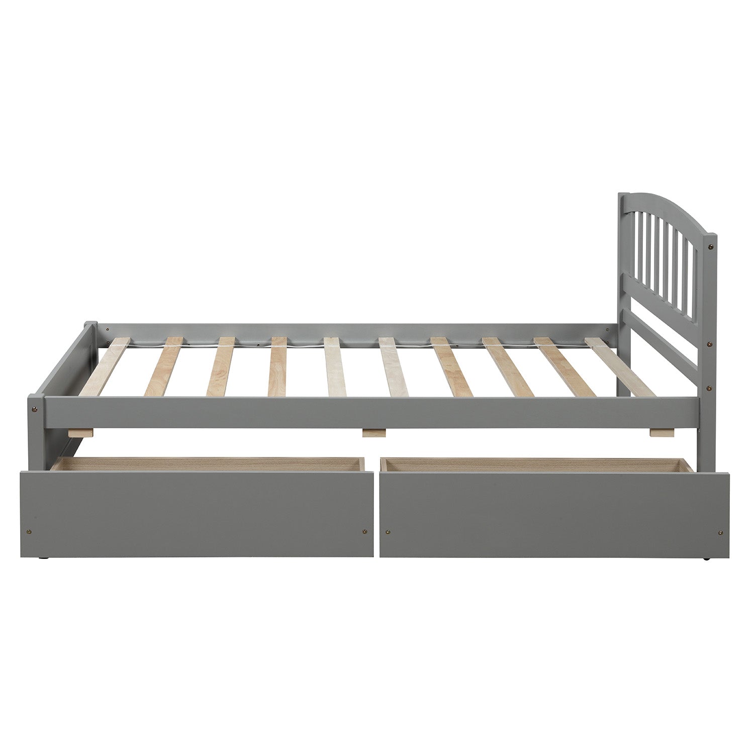 Gray twin bed frame with two storage drawers