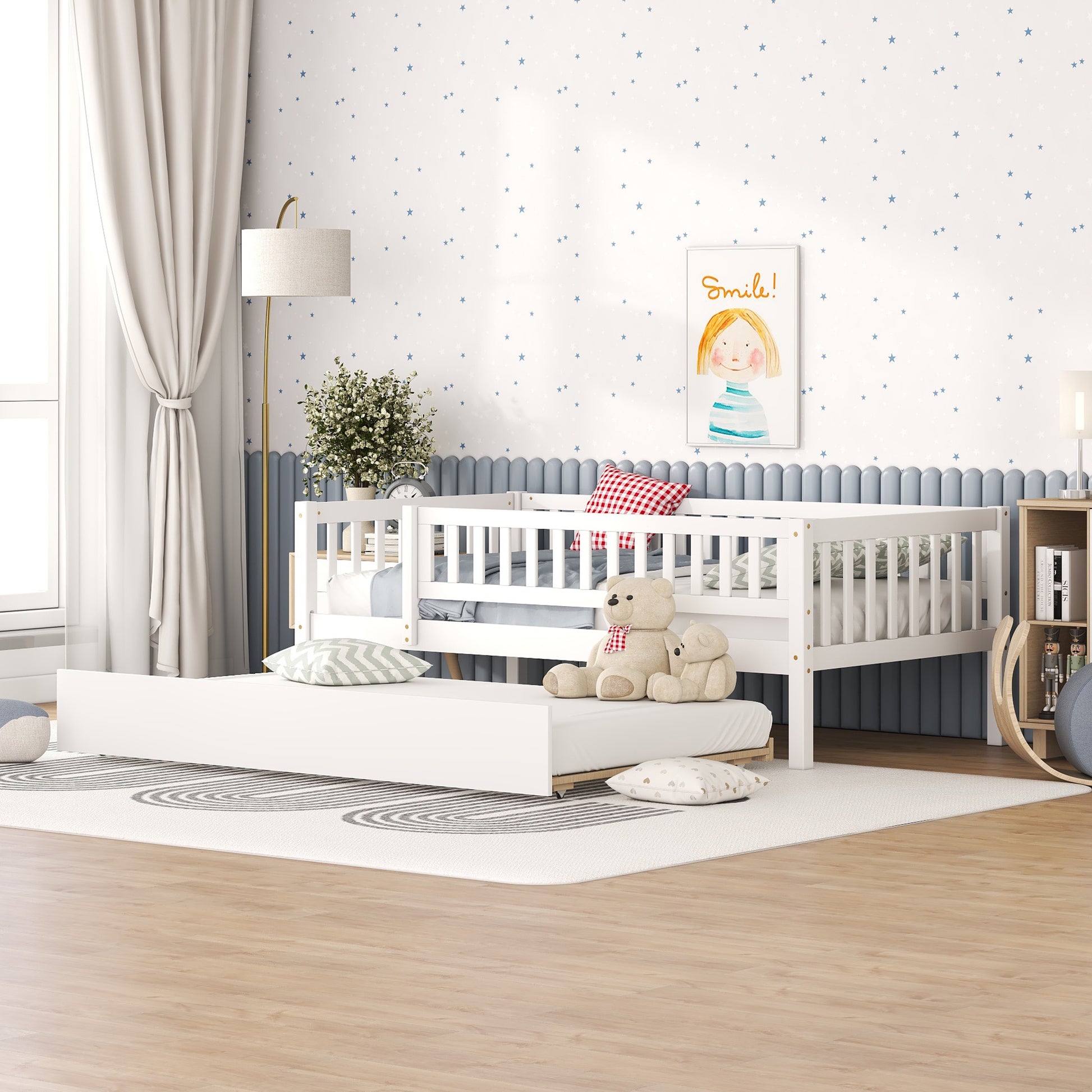 White wooden twin daybed with trundle perfect for childrens bedroom