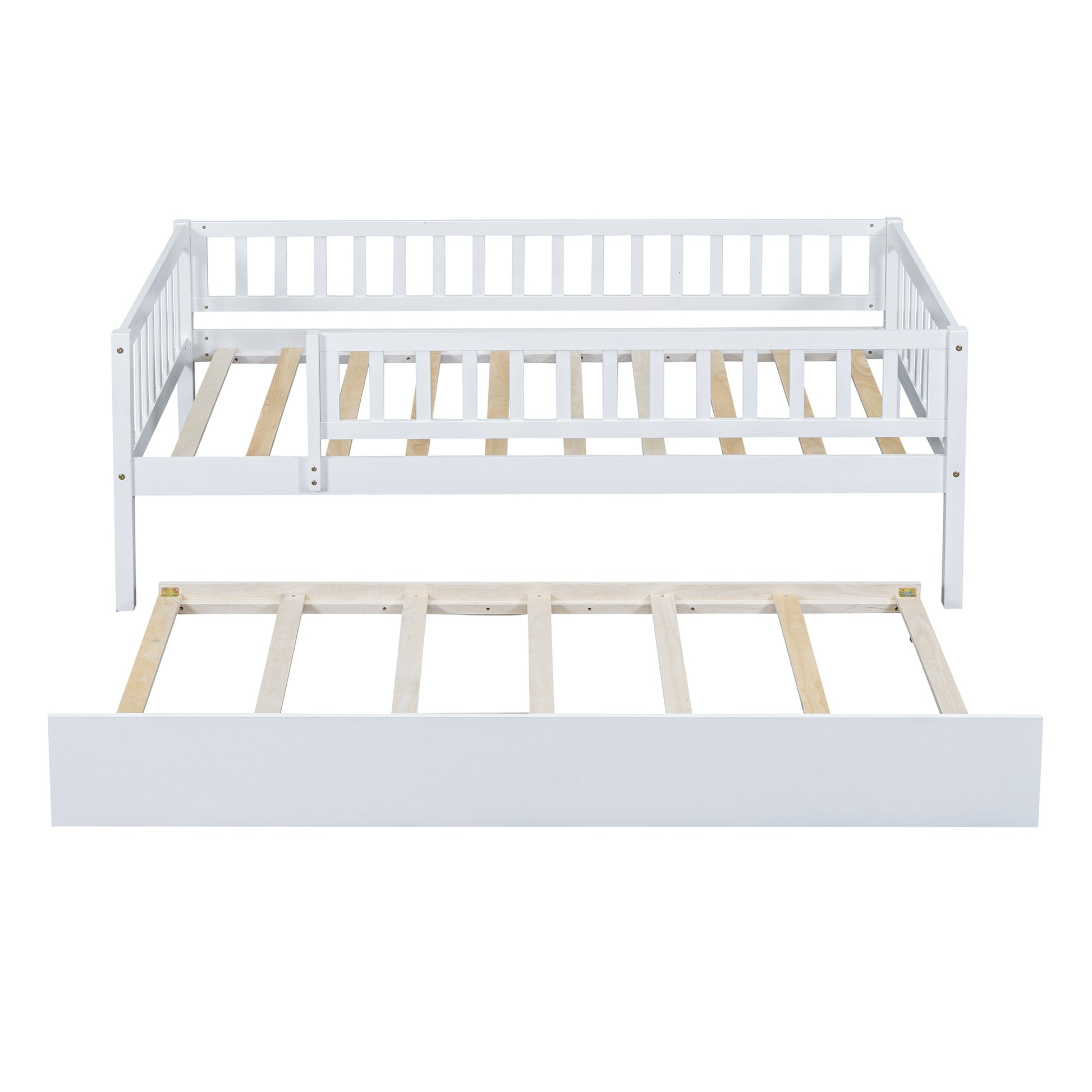 White wooden daybed with pullout trundle