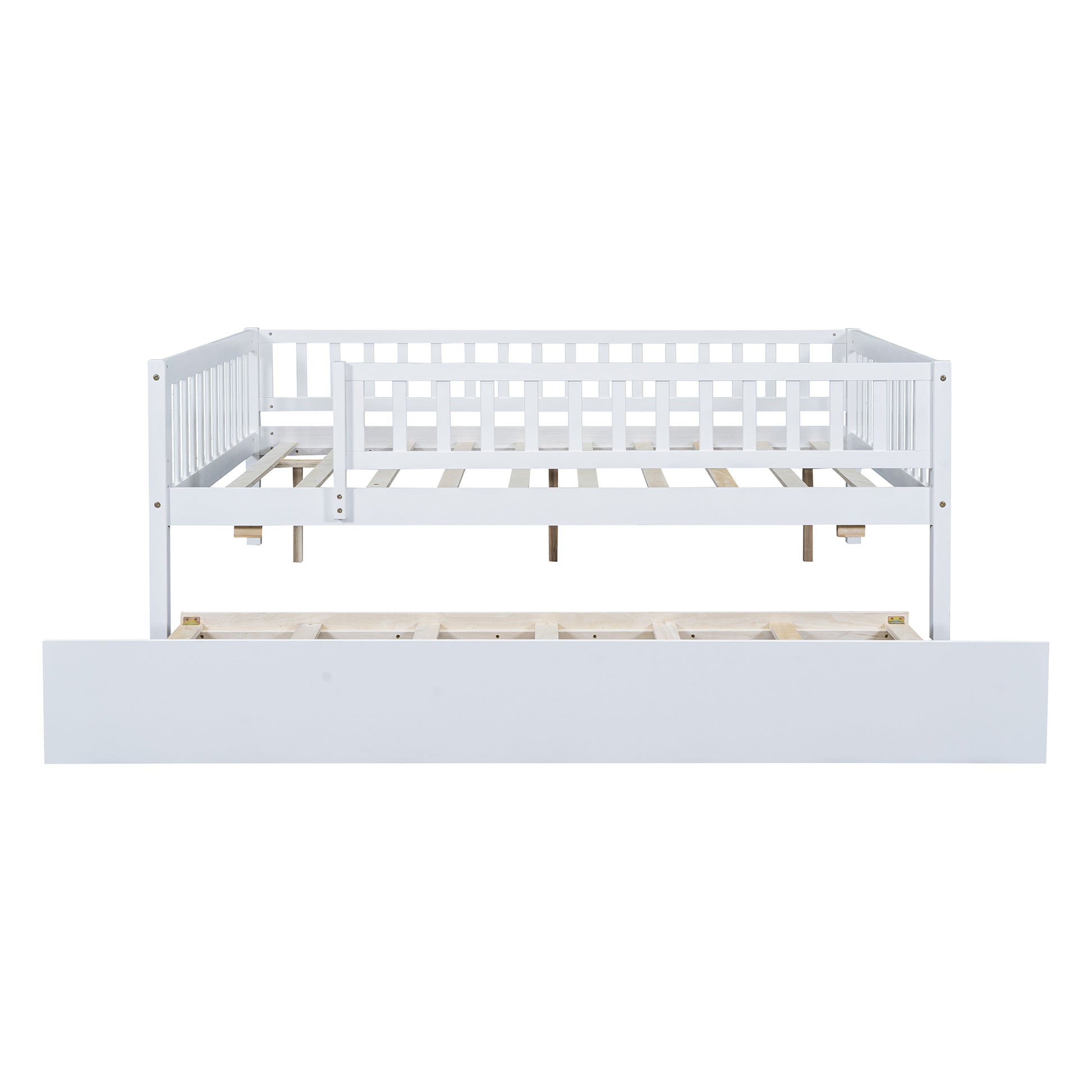 White wooden daybed with pullout trundle perfect for guest rooms