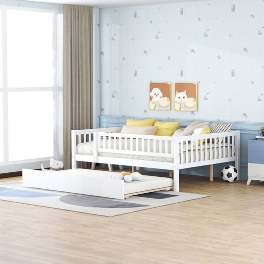 White wooden daybed with trundle ideal for kids rooms
