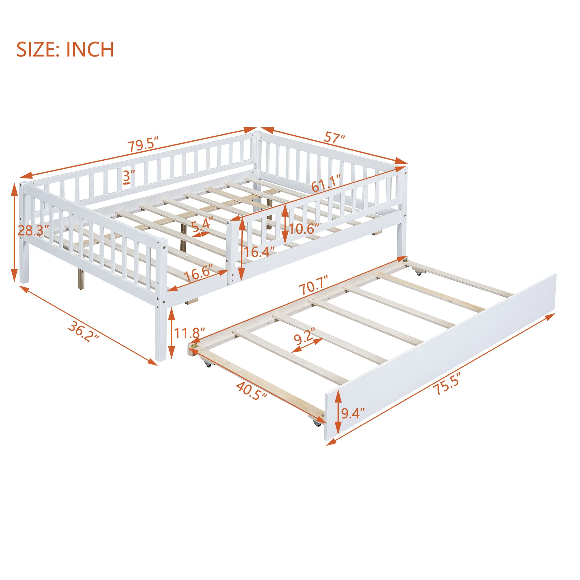 White wood daybed with trundle