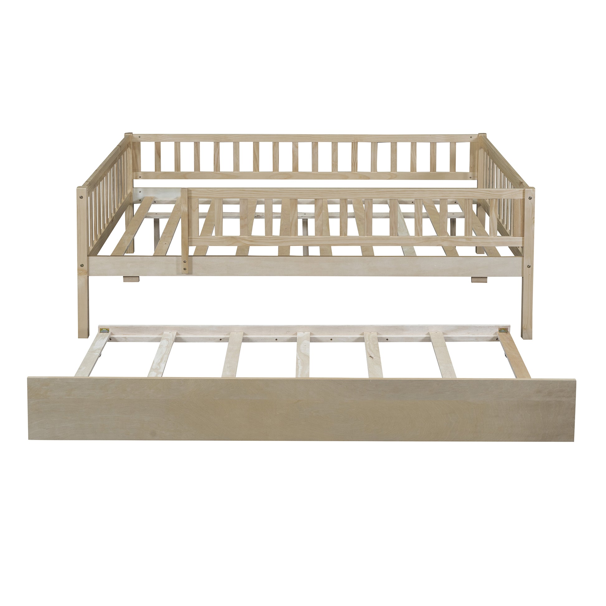 Natural wood daybed frame with pullout trundle