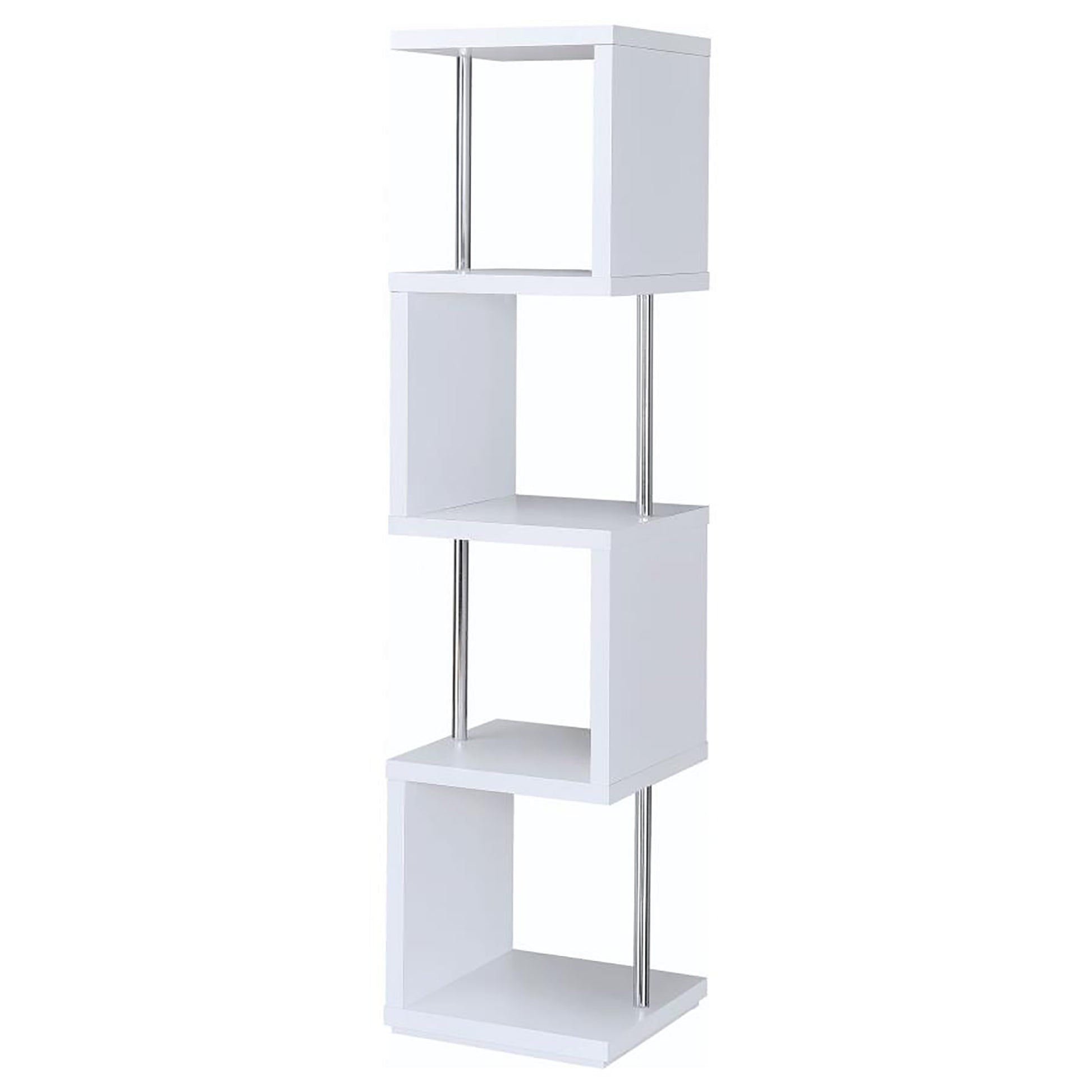 White modern tier zigzag bookshelf with chrome accents