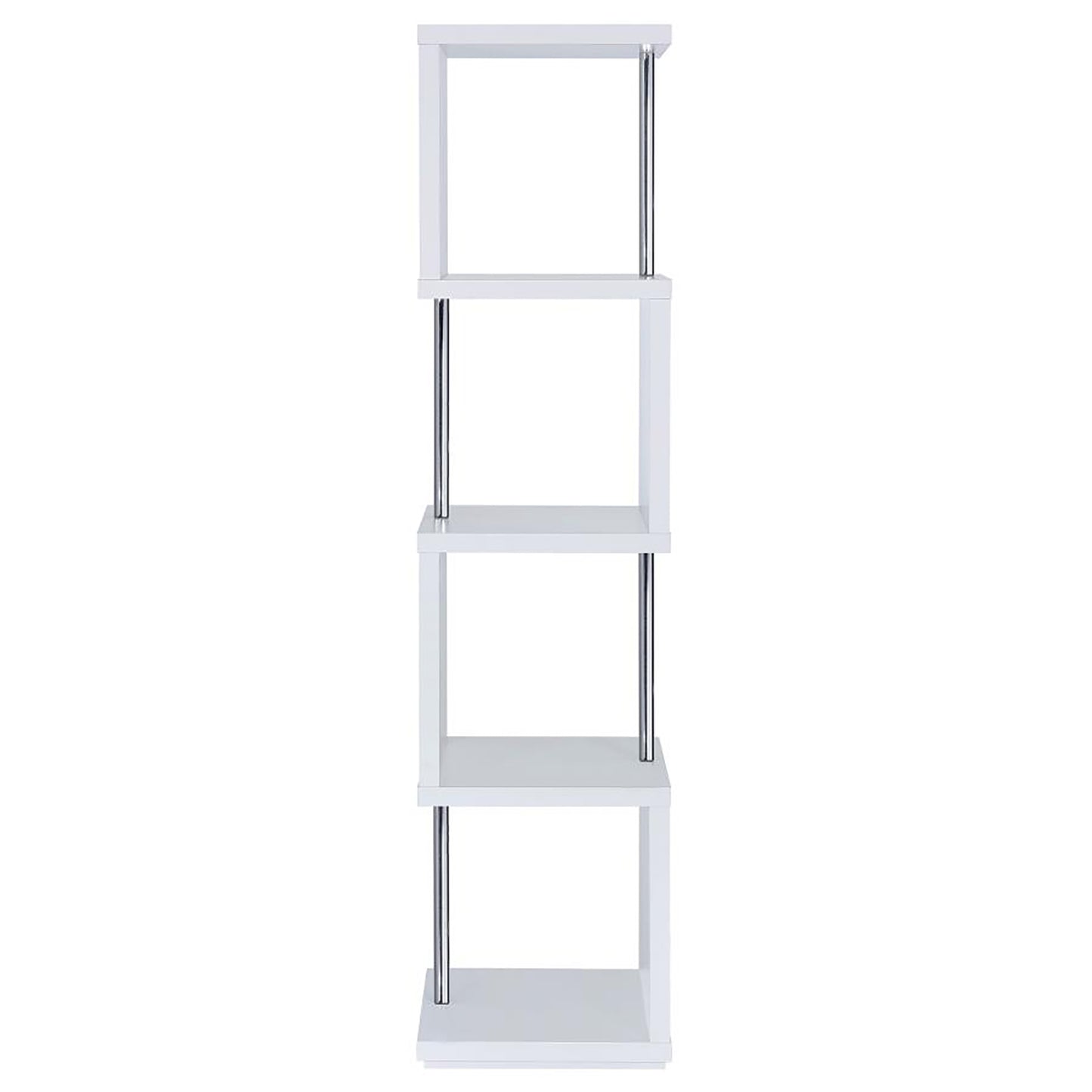 White cube shelf with silver poles