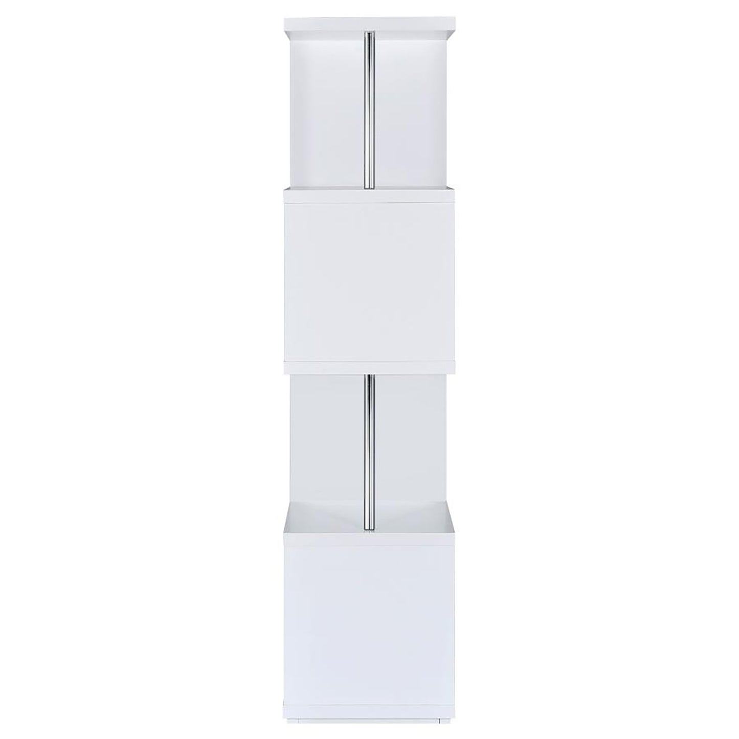Modern white cube shelf with chrome accent
