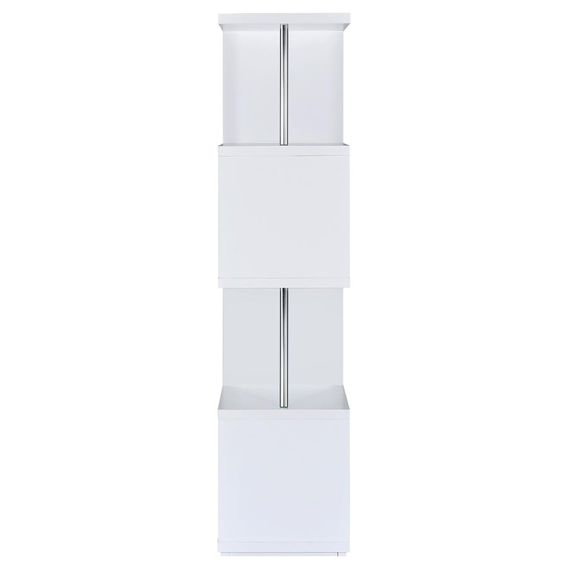 Modern white cube shelf with chrome accent