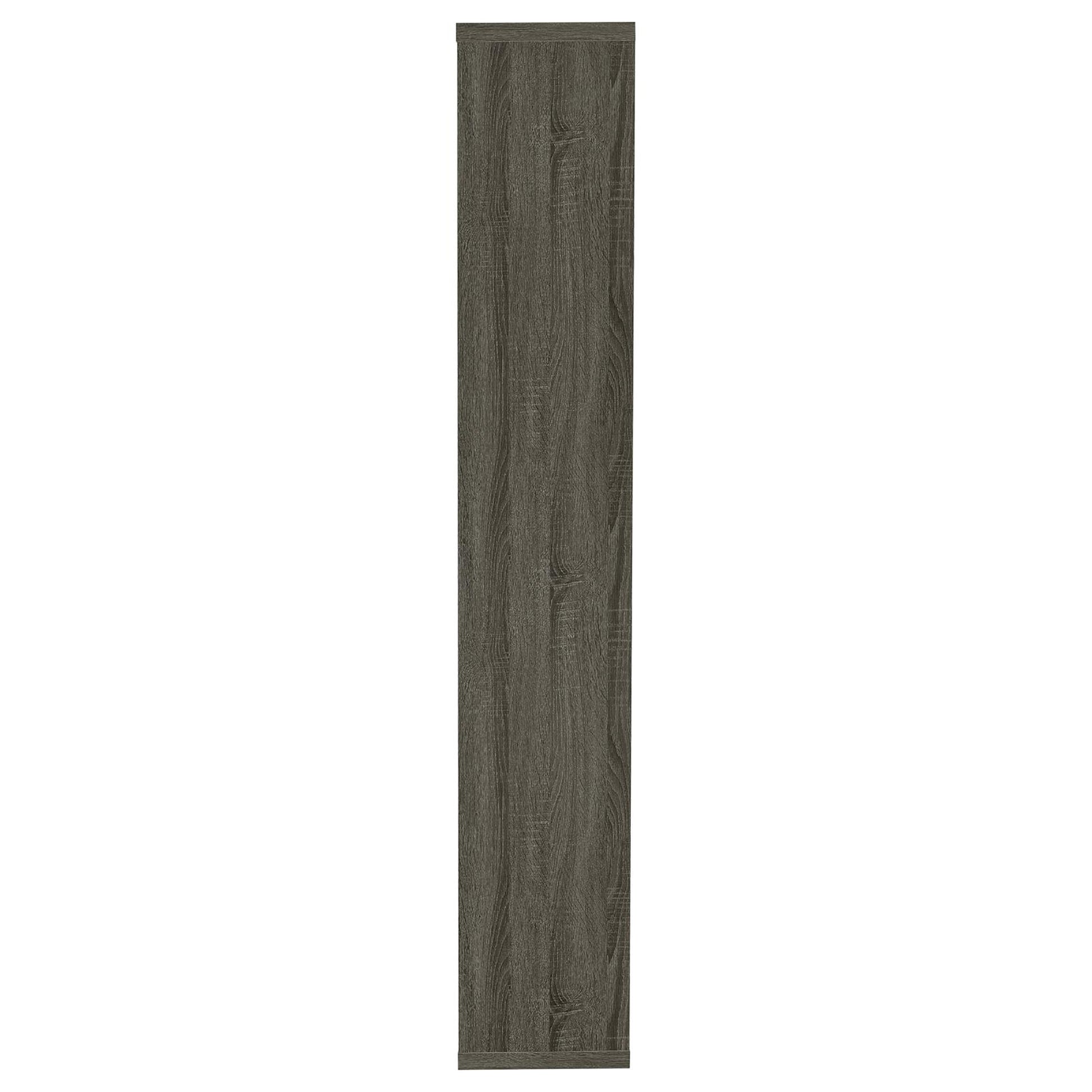 Dark gray woodgrain laminate bookshelf side panel